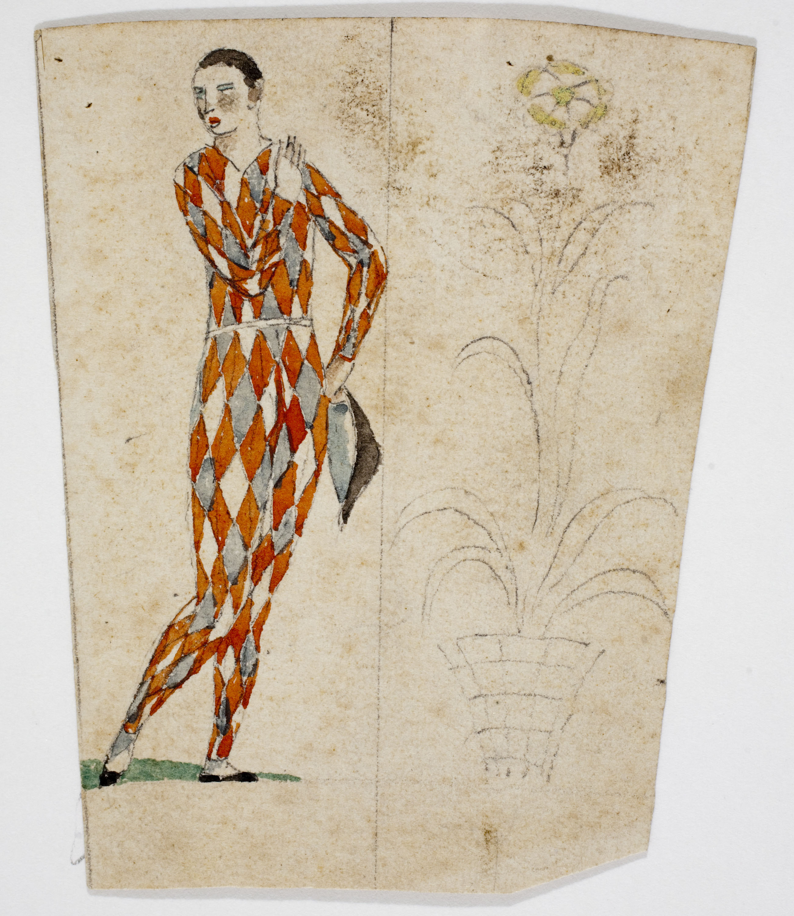 image for: Xavier Nogués - Arlequí i flor. Estudi preparatori per a un got de vidre esmaltat - Cap a 1924