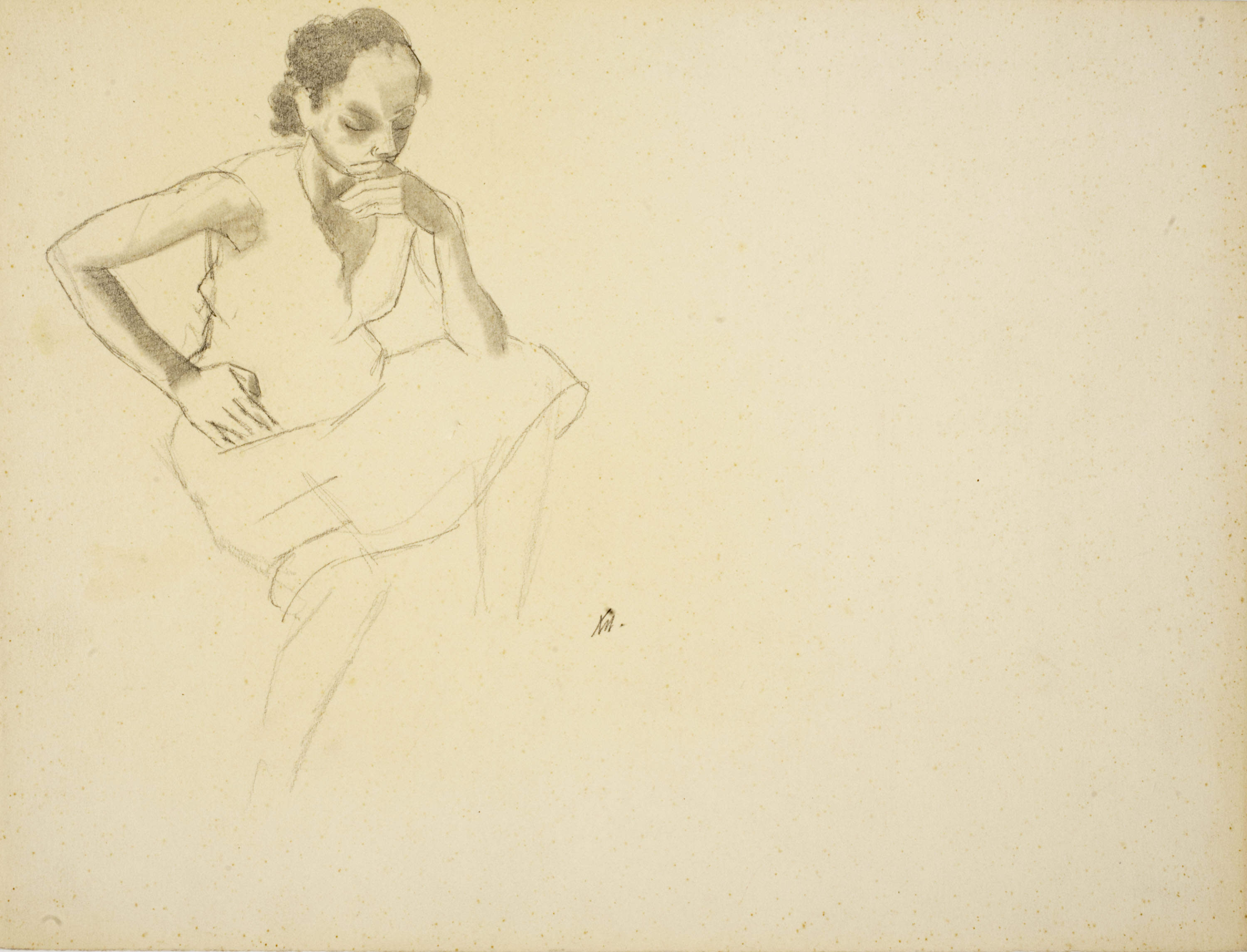 image for: Xavier Nogués - Dona asseguda, en actitud pensativa - Cap a 1940