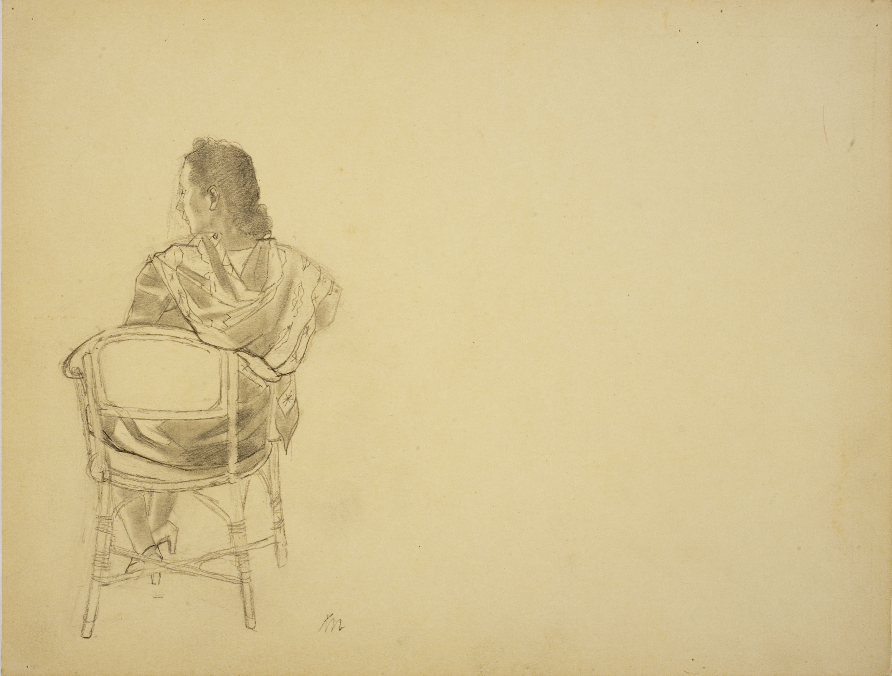 image for: Xavier Nogués - Dona asseguda d&#039;espatlles. Estudi preparatori per a l&#039;oli «La cobla» - Cap a 1940