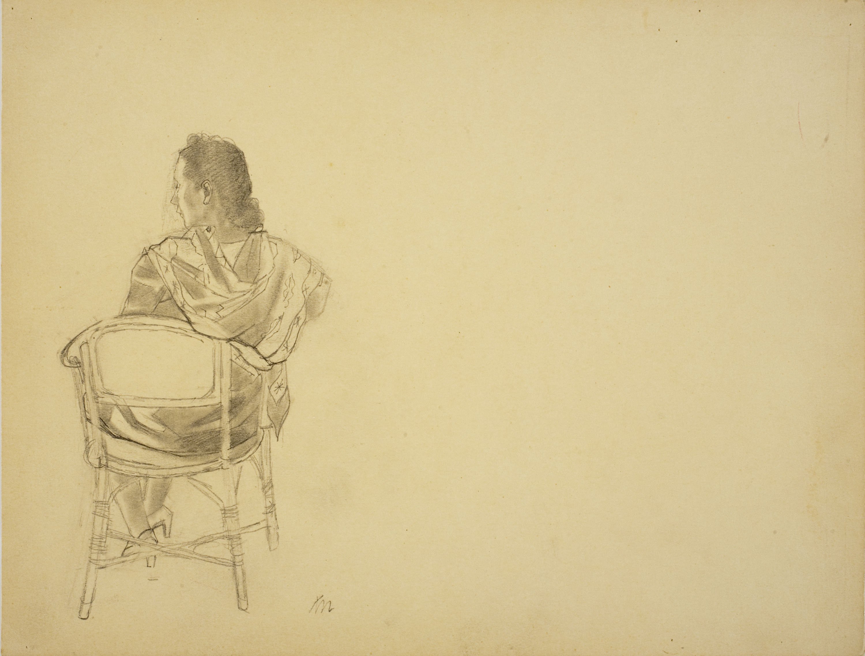 image for: Xavier Nogués - Dona asseguda d&#039;espatlles. Estudi preparatori per a l&#039;oli «La cobla» - Cap a 1940