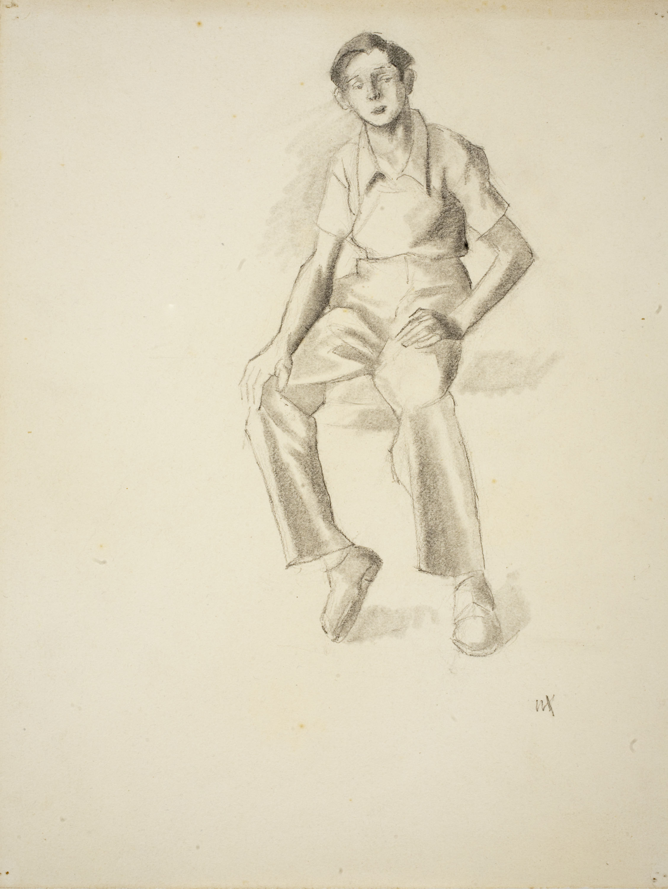 image for: Xavier Nogués - Noi assegut. Estudi preparatori per a l&#039;oli «Dos nois i un barco» - Cap a 1940