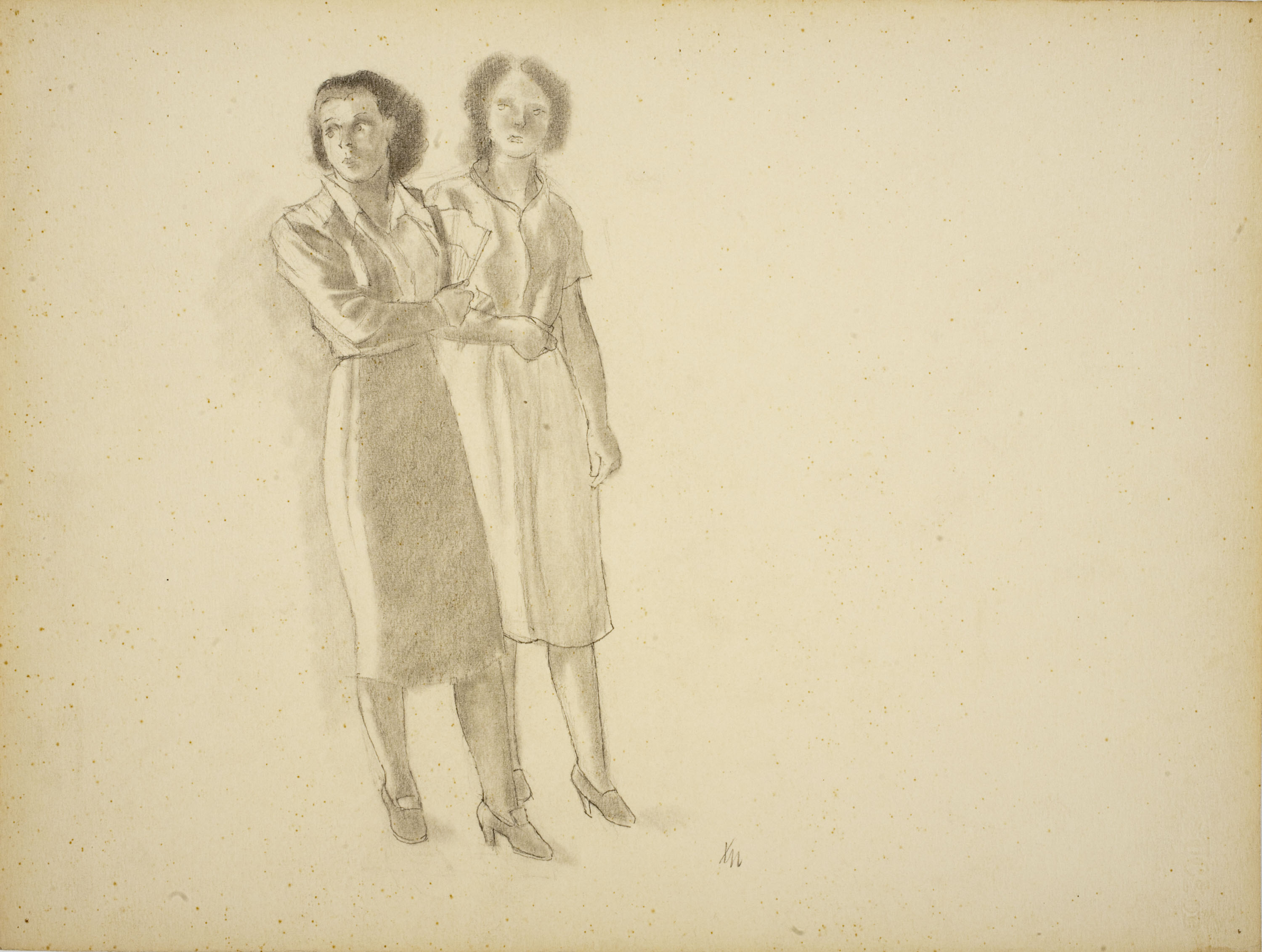 image for: Xavier Nogués - Dues dones dempeus. Estudi preparatori per a l&#039;oli «La cobla» - Cap a 1940
