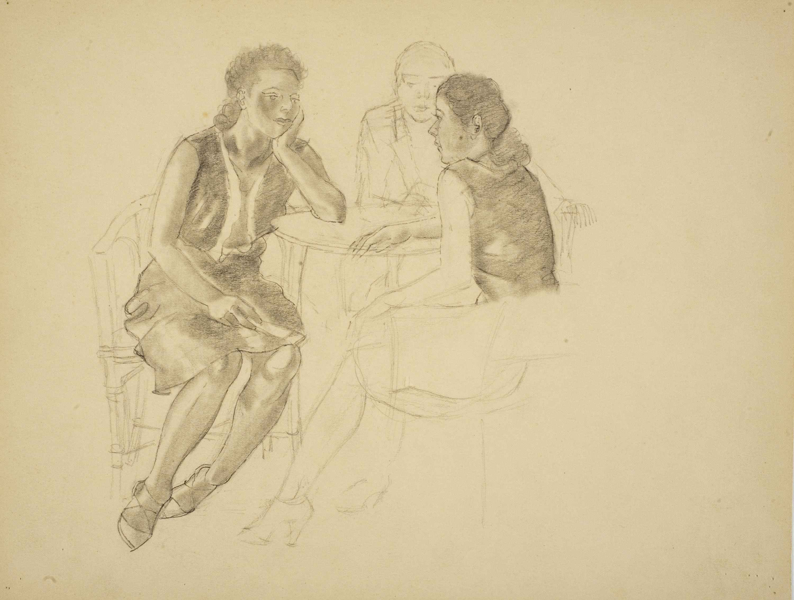 image for: Xavier Nogués - Tres dones assegudes al voltant d&#039;una taula. Estudi preparatori per a l&#039;oli «Descans» - Cap a 1939