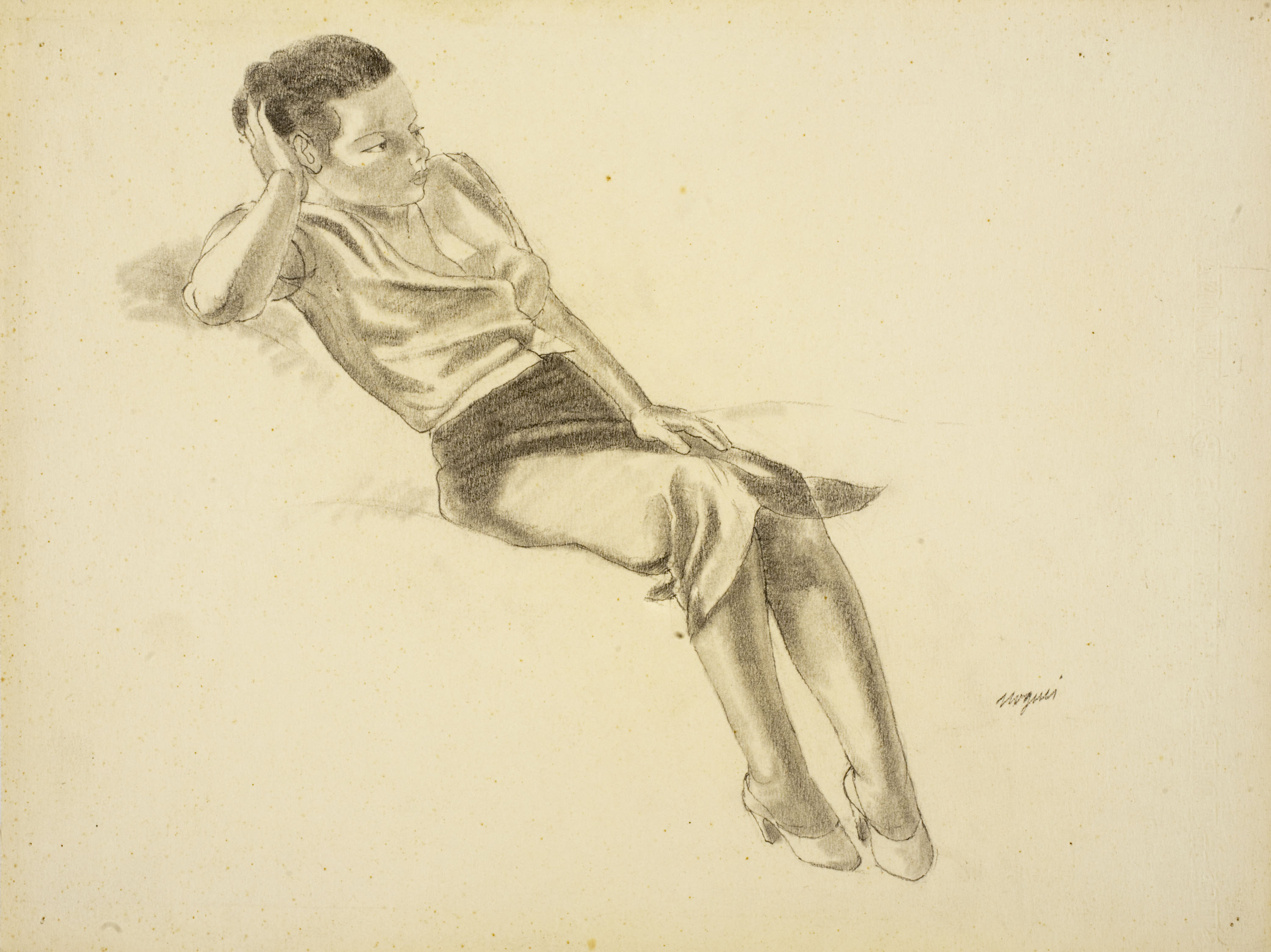 image for: Xavier Nogués - Noia reclinada. Estudi preparatori per a l&#039;oli «Noies» - Cap a 1938