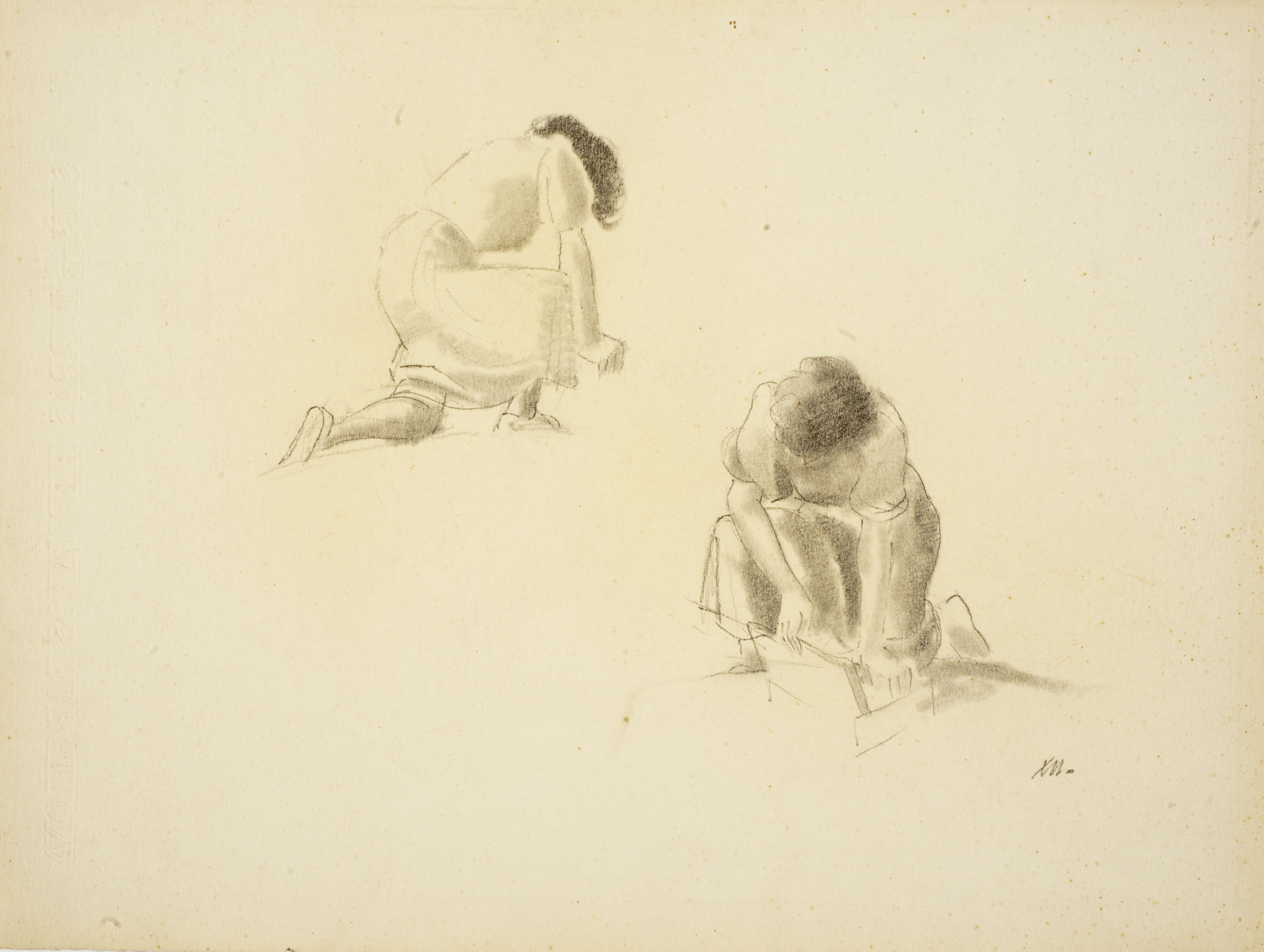 image for: Xavier Nogués - Dues noies ajupides. Estudi preparatori per a l&#039;oli «Excursionistes» - Cap a 1938