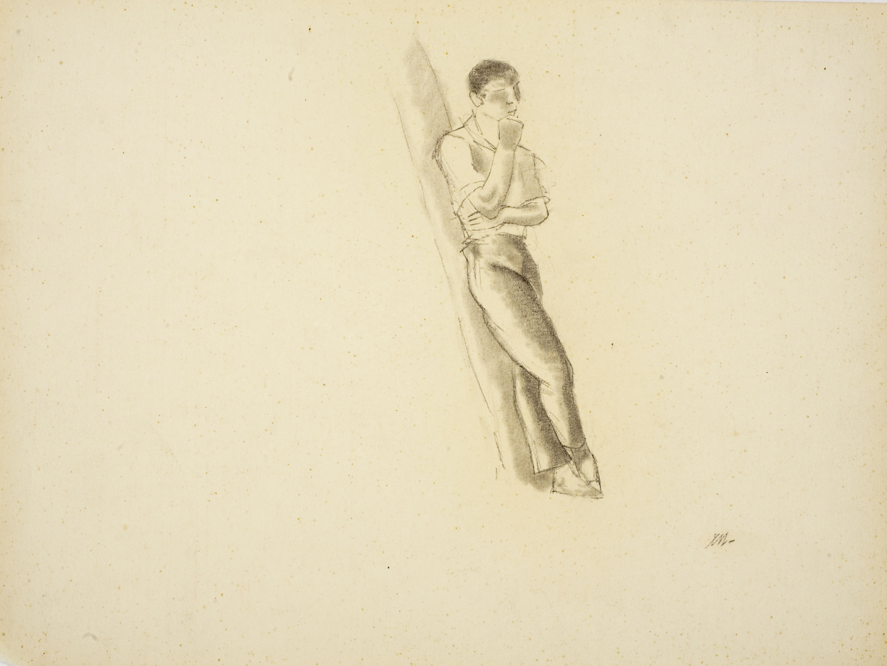 image for: Xavier Nogués - Jove recolzat en un arbre. Estudi preparatori per a l&#039;oli «Excursionistes» - Cap a 1938