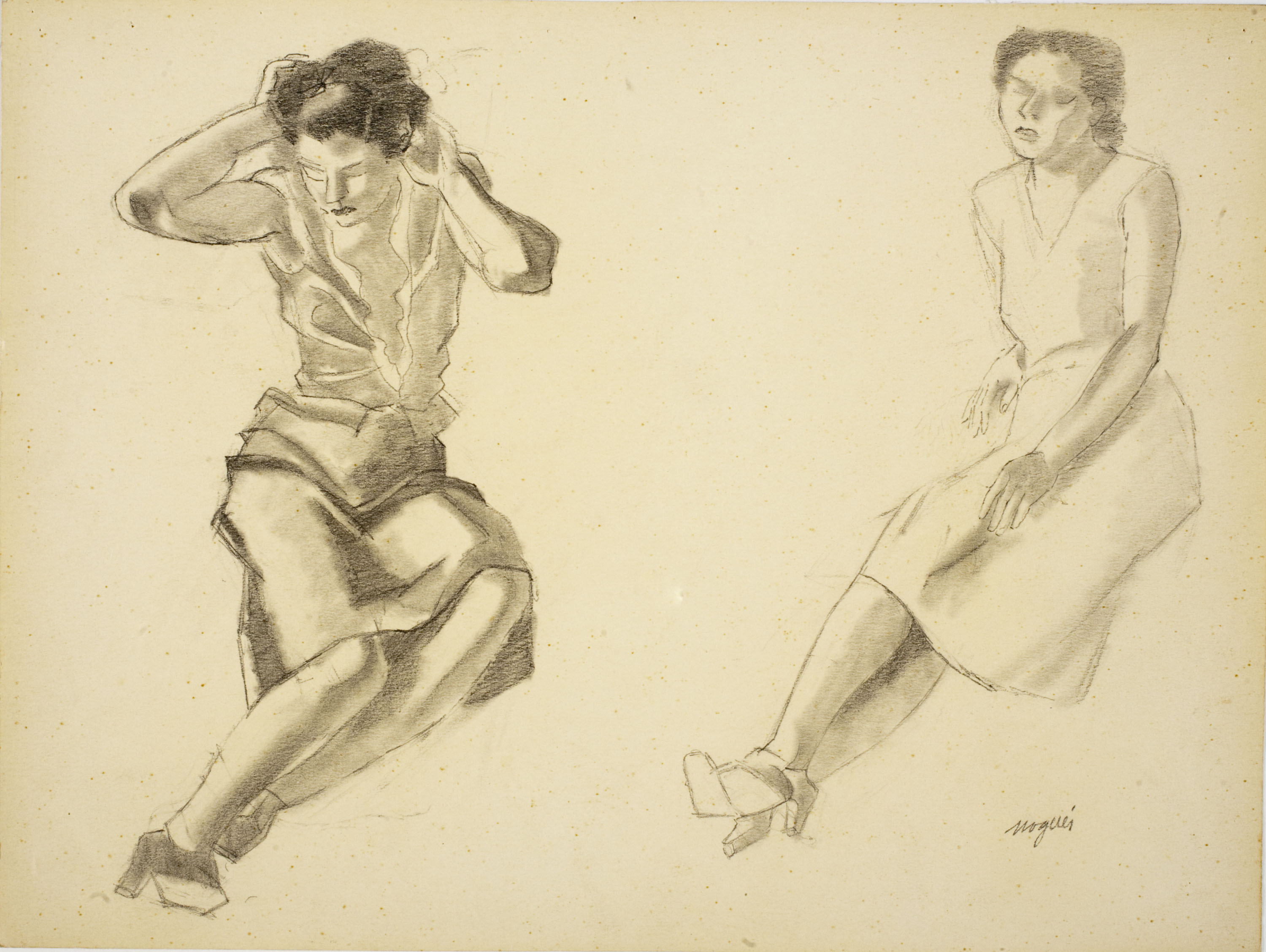 image for: Xavier Nogués - Dues noies assegudes. Estudi preparatori per a l&#039;oli «Excursionistes» - Cap a 1938