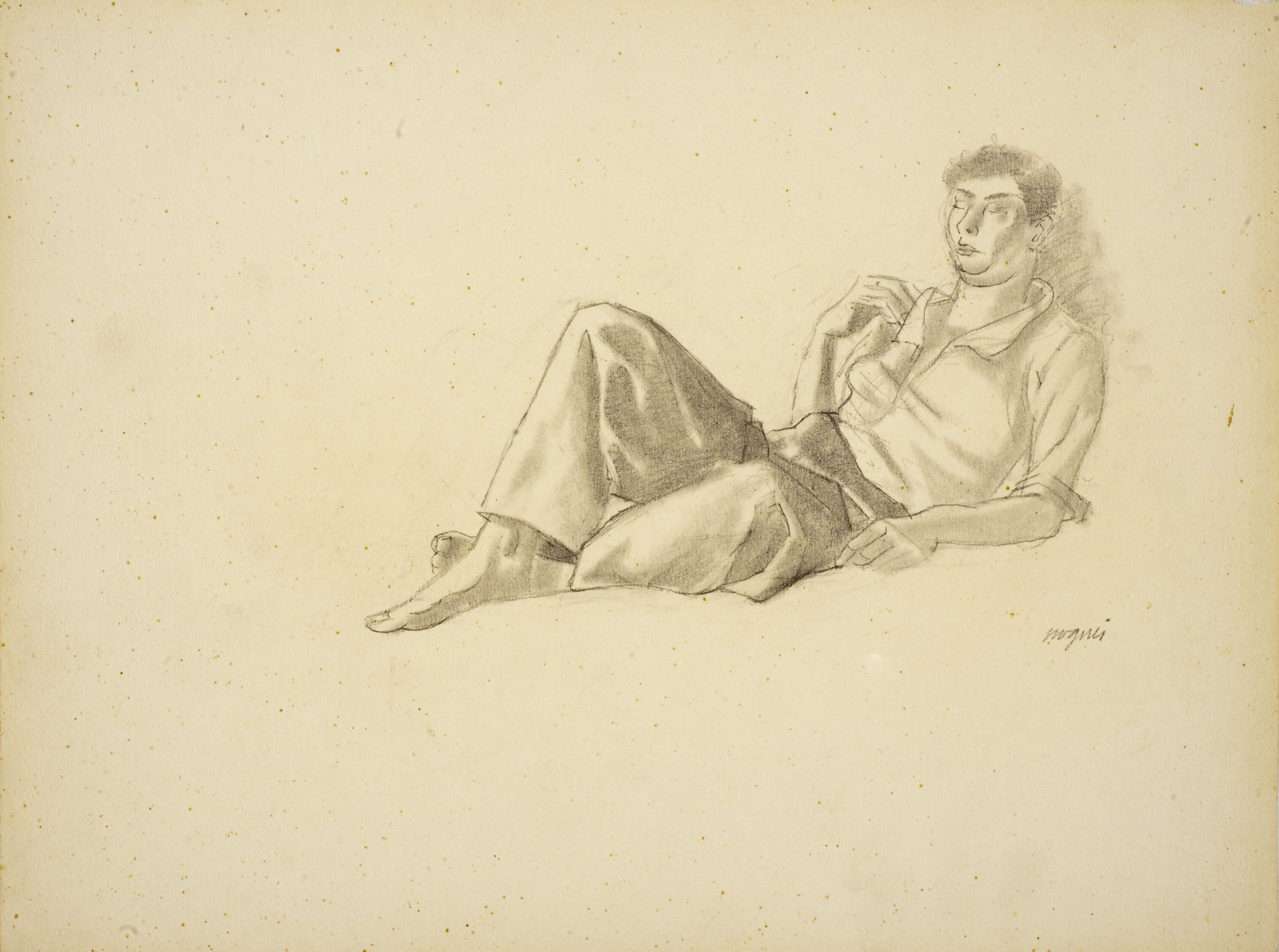 image for: Xavier Nogués - Home ajagut, dormint. Estudi preparatori per a l&#039;oli «Migdia» - Cap a 1938