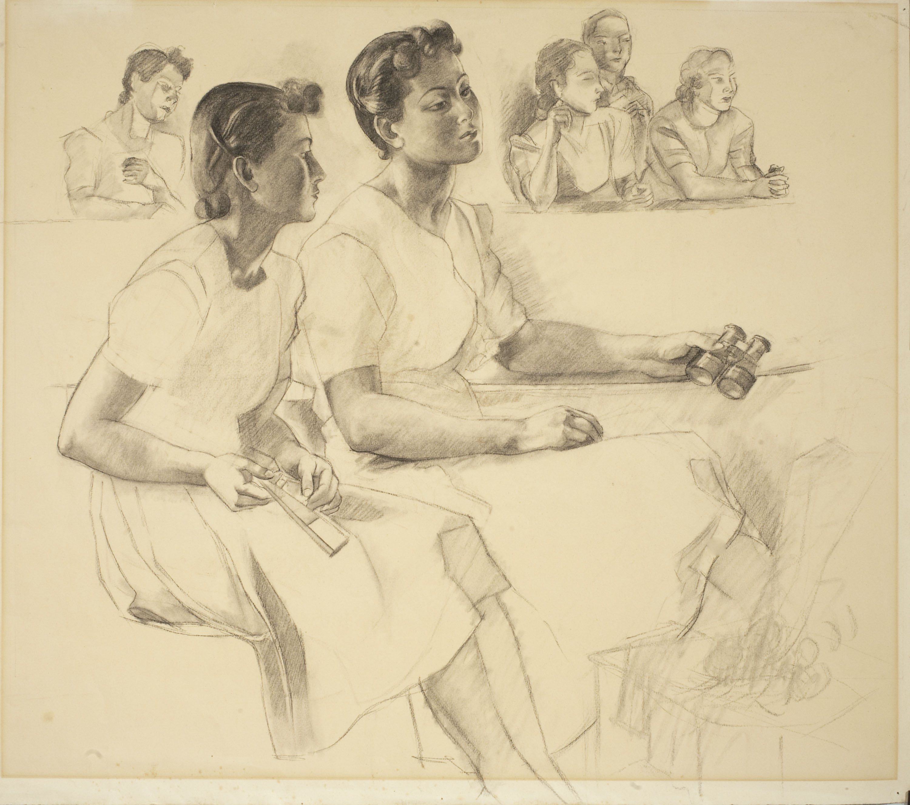 image for: Xavier Nogués - Dones. Estudi preparatori per al quadre «L&#039;envelat», no realitzat - Cap a 1940