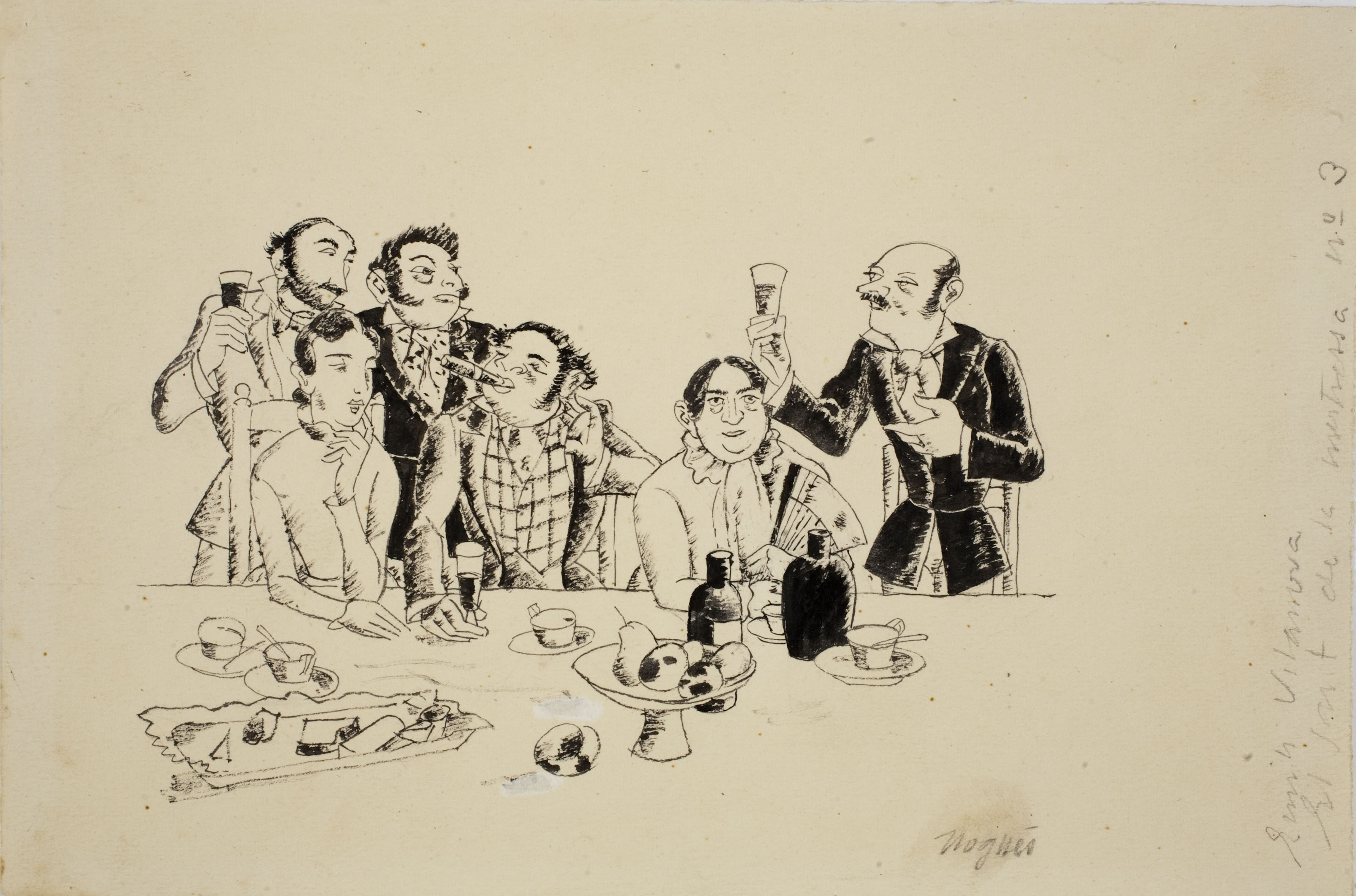 image for: Xavier Nogués - El sant de la mestressa (Il·lustració per a l&#039;antologia «L&#039;humor a la Barcelona del vuitcents») - Cap a 1938