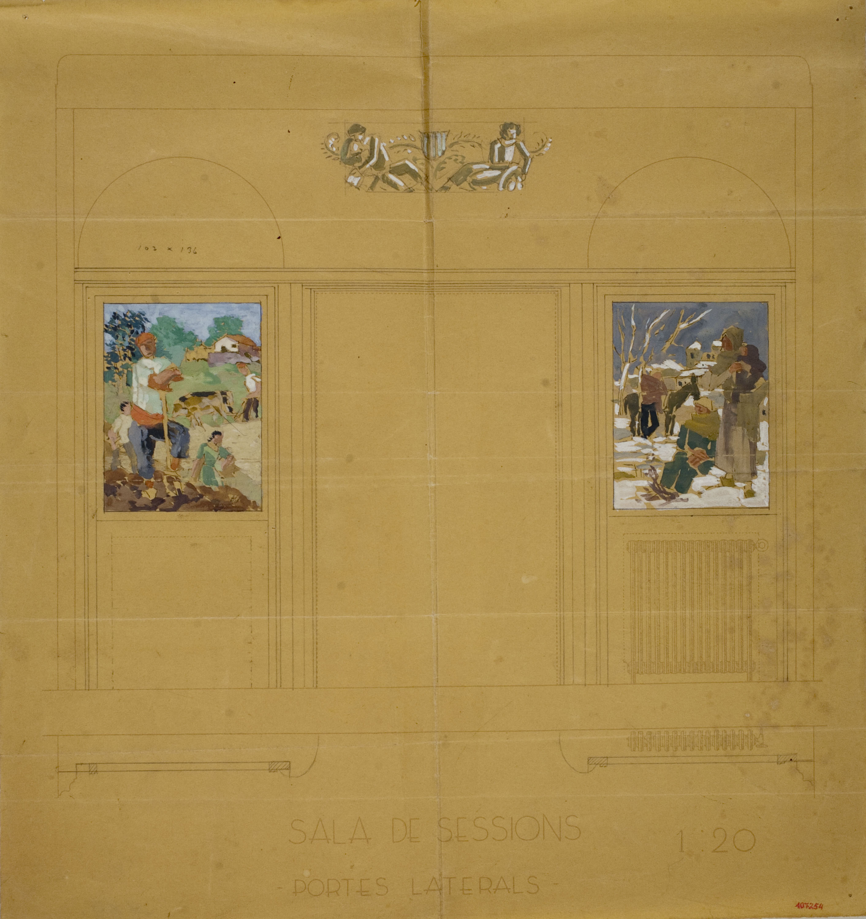 image for: Xavier Nogués - La Primavera (porta esquerra) i l&#039;Hivern (porta dreta). Projecte de decoració no realitzat per a la sala de Sessions del Banc Vitalici de Barcelona - Cap a 1937