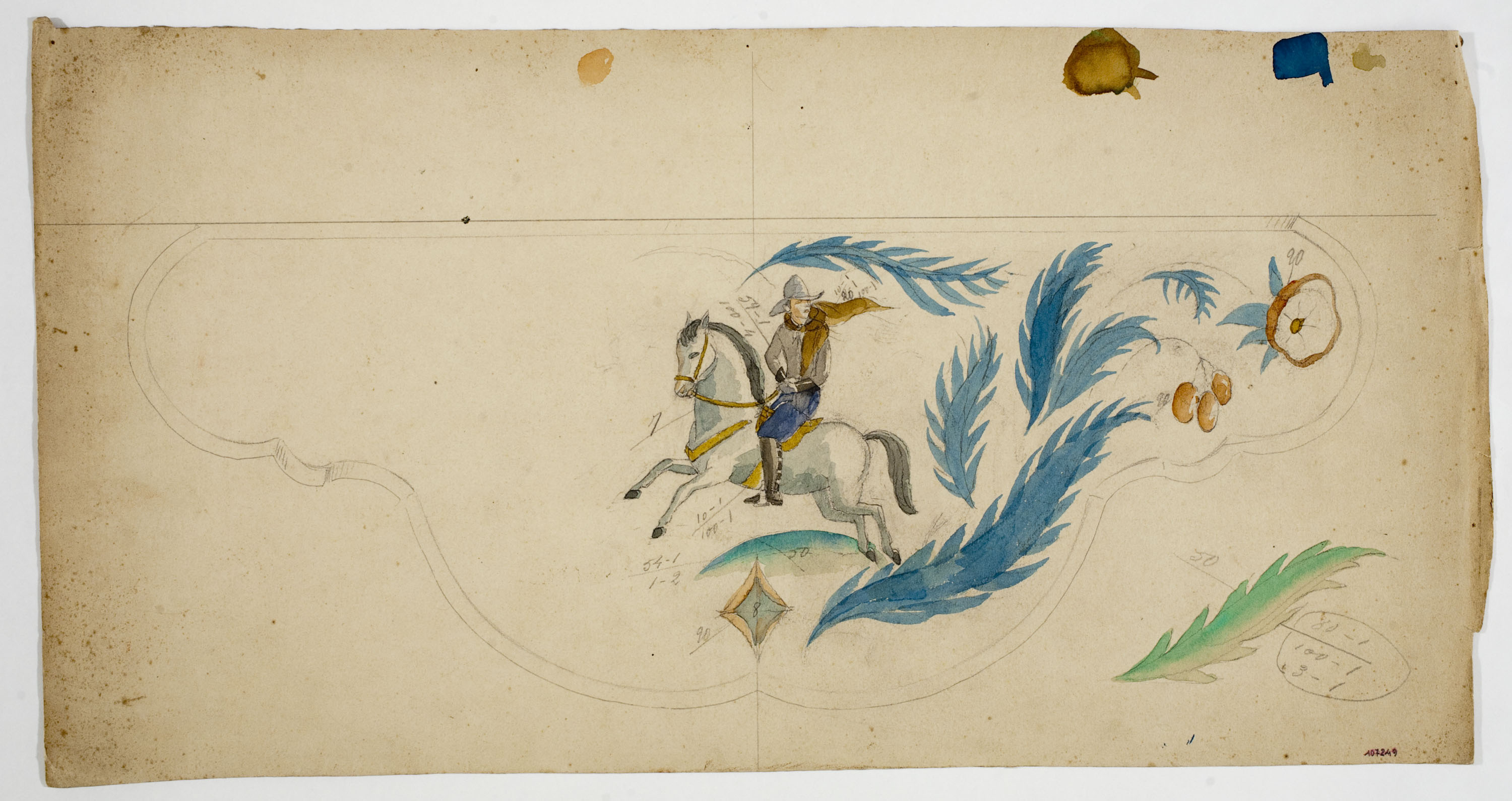 image for: Xavier Nogués - «Cowboy» a cavall i motius vegetals. Estudi preparatori per a la decoració d&#039;un mirall - Cap a 1924-1928
