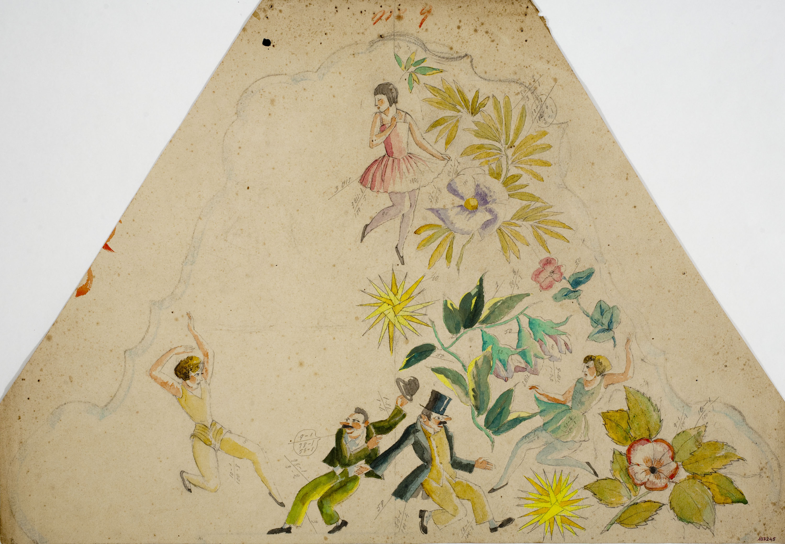 image for: Xavier Nogués - Dones i homes ballant entre motius florals. Estudi preparatori per a la decoració d&#039;un mirall - Cap a 1924-1928