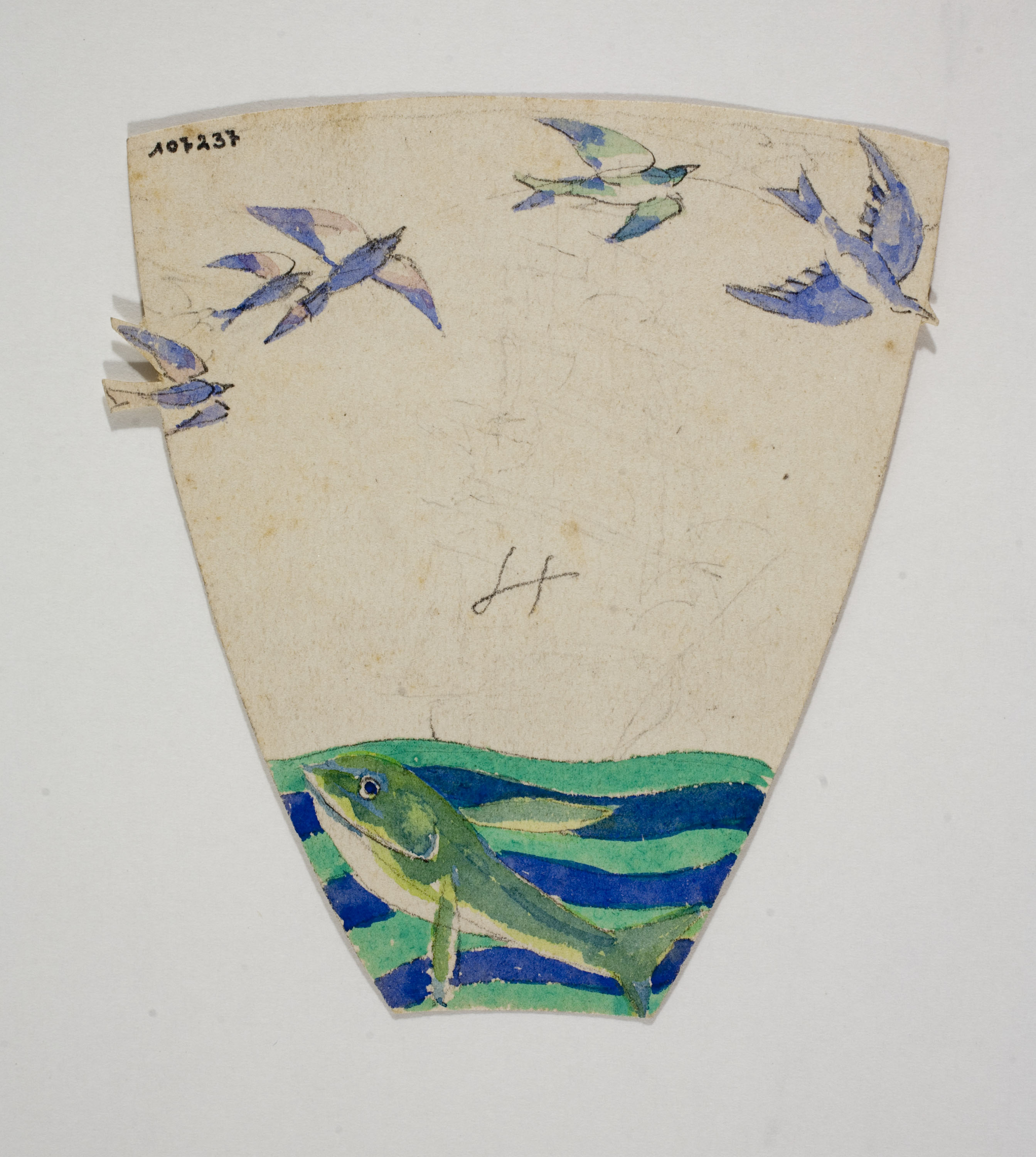 image for: Xavier Nogués - Ocells i peix al mar. Estudi preparatori per a la decoració de vidre esmaltat - Cap a 1924-1928
