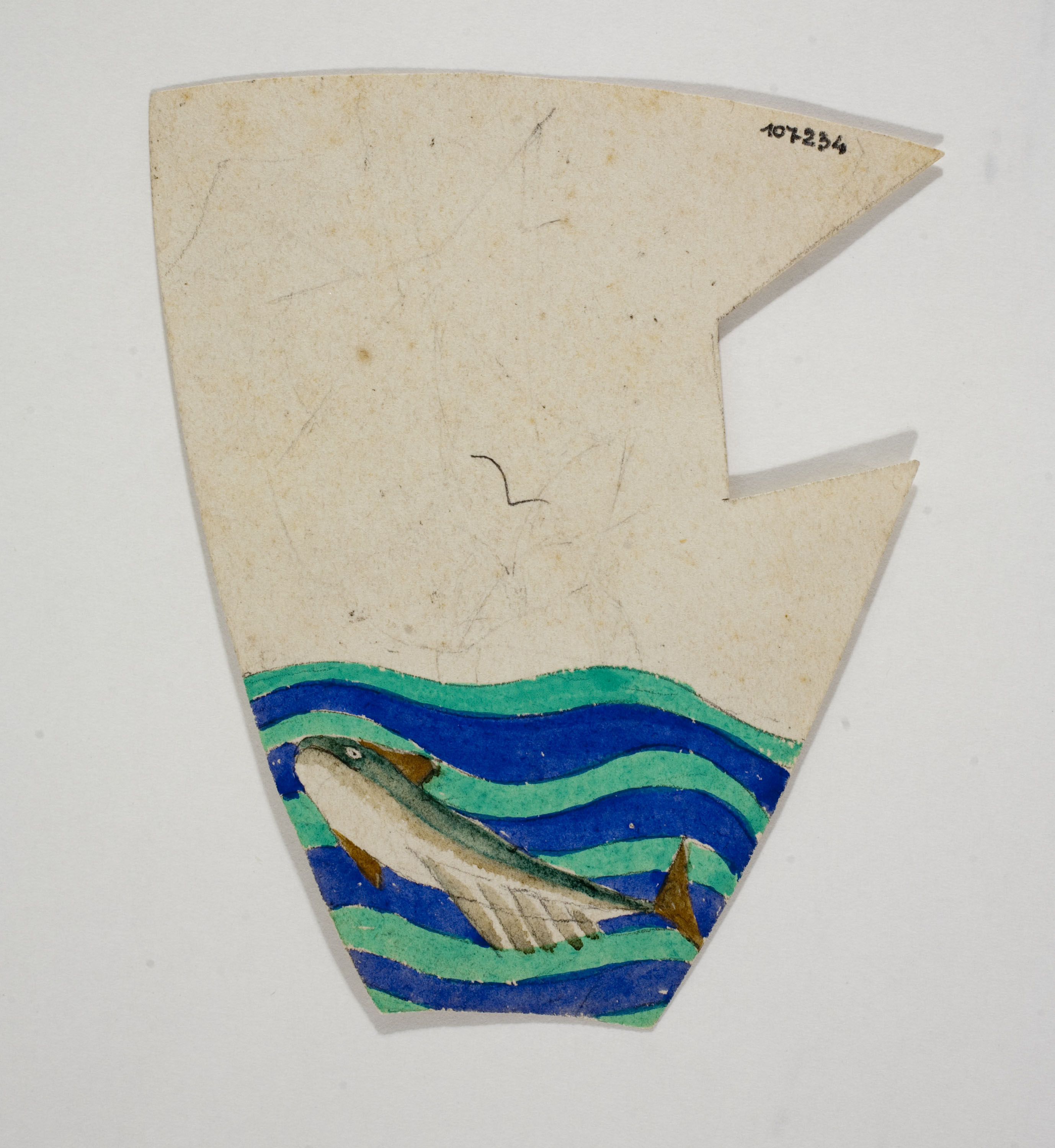 image for: Xavier Nogués - Peix al mar. Estudi preparatori per a la decoració de vidre esmaltat - Cap a 1924-1928