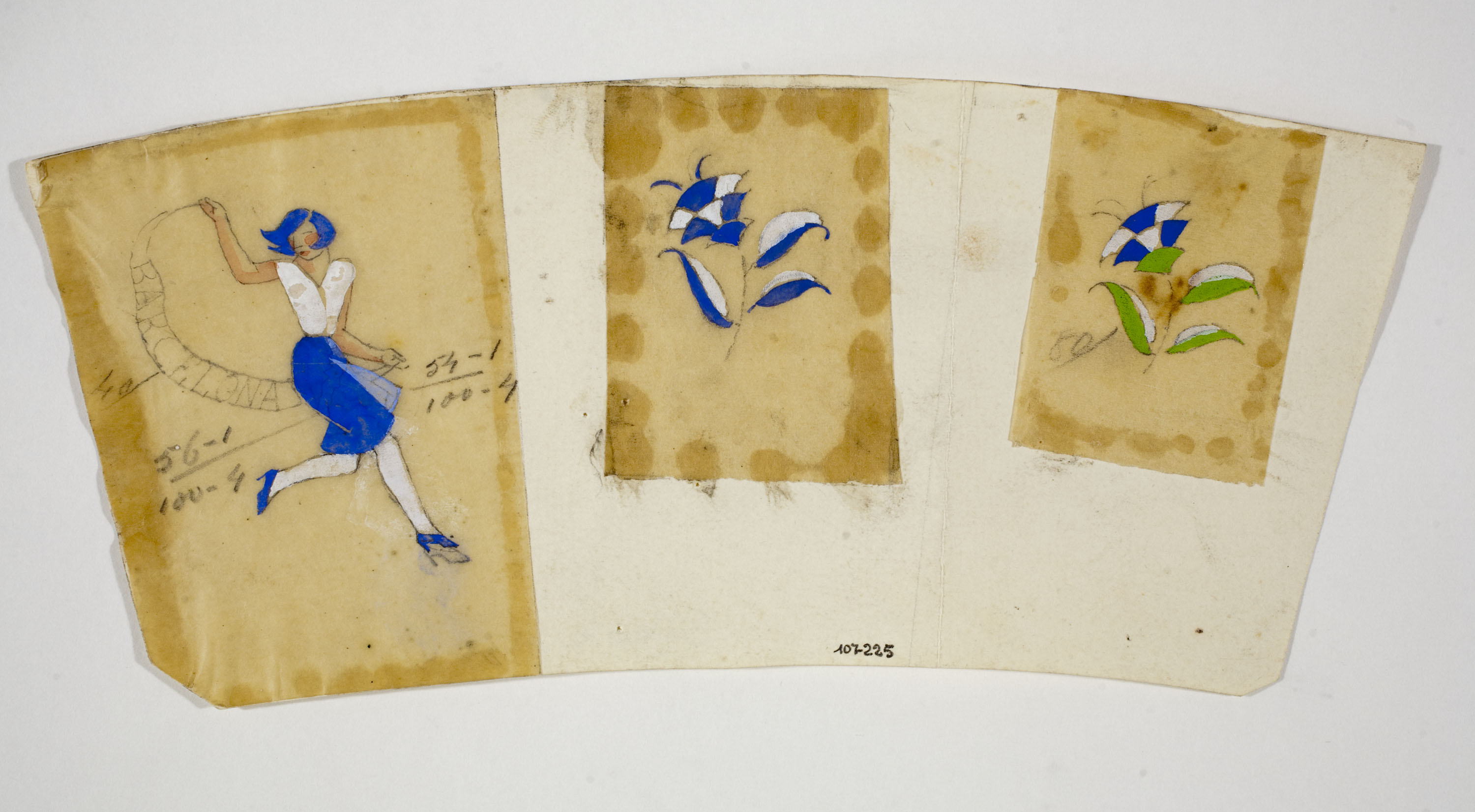 image for: Xavier Nogués - Composició al·lusiva a la inauguració del Poble Espanyol i motius florals. Estudi preparatori per a la decoració de vidre esmaltat - Cap a 1929