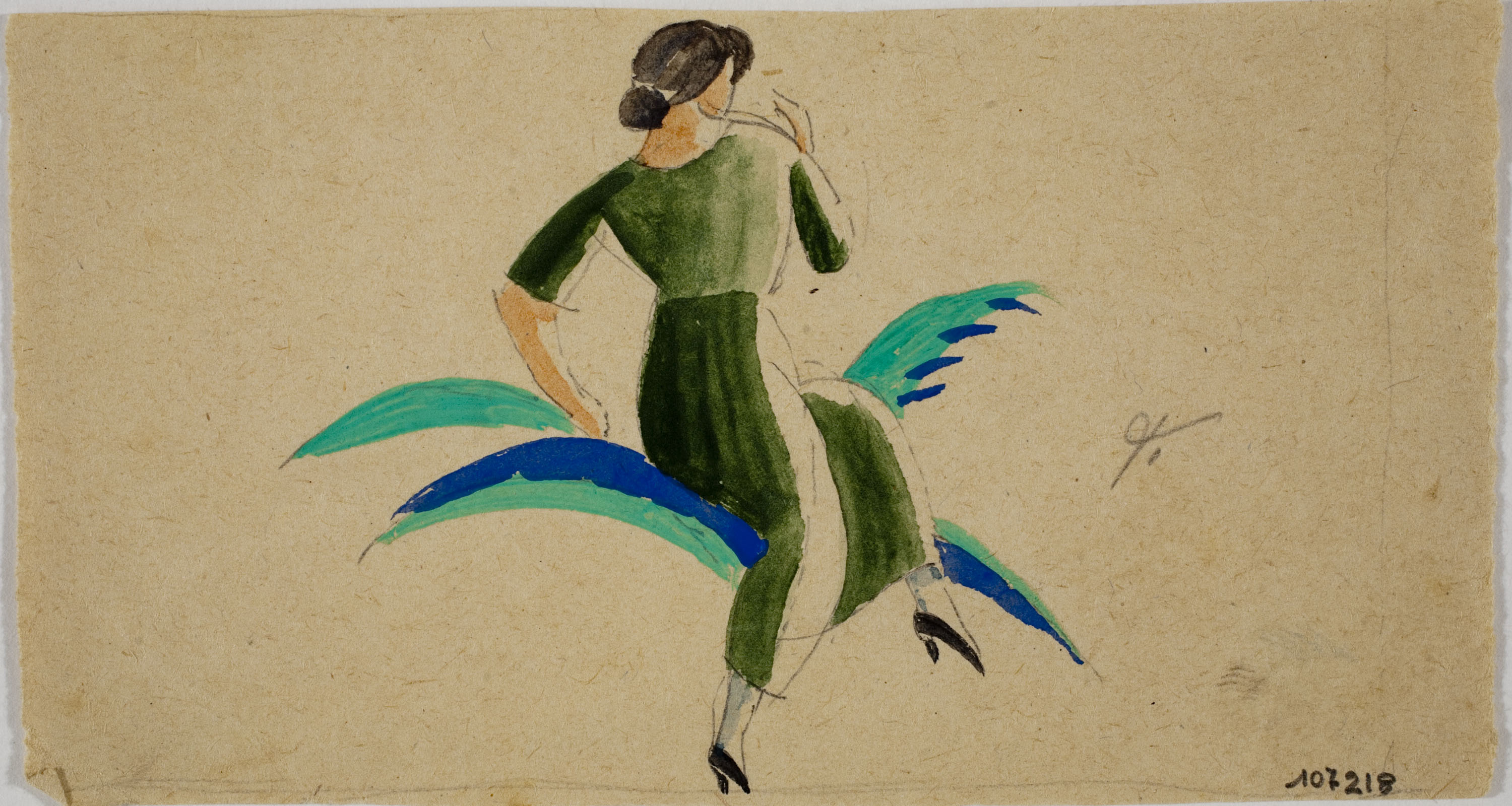 image for: Xavier Nogués - Dona d&#039;espatlles i motius vegetals. Estudi preparatori per a la decoració de vidre esmaltat - Cap a 1924-1928