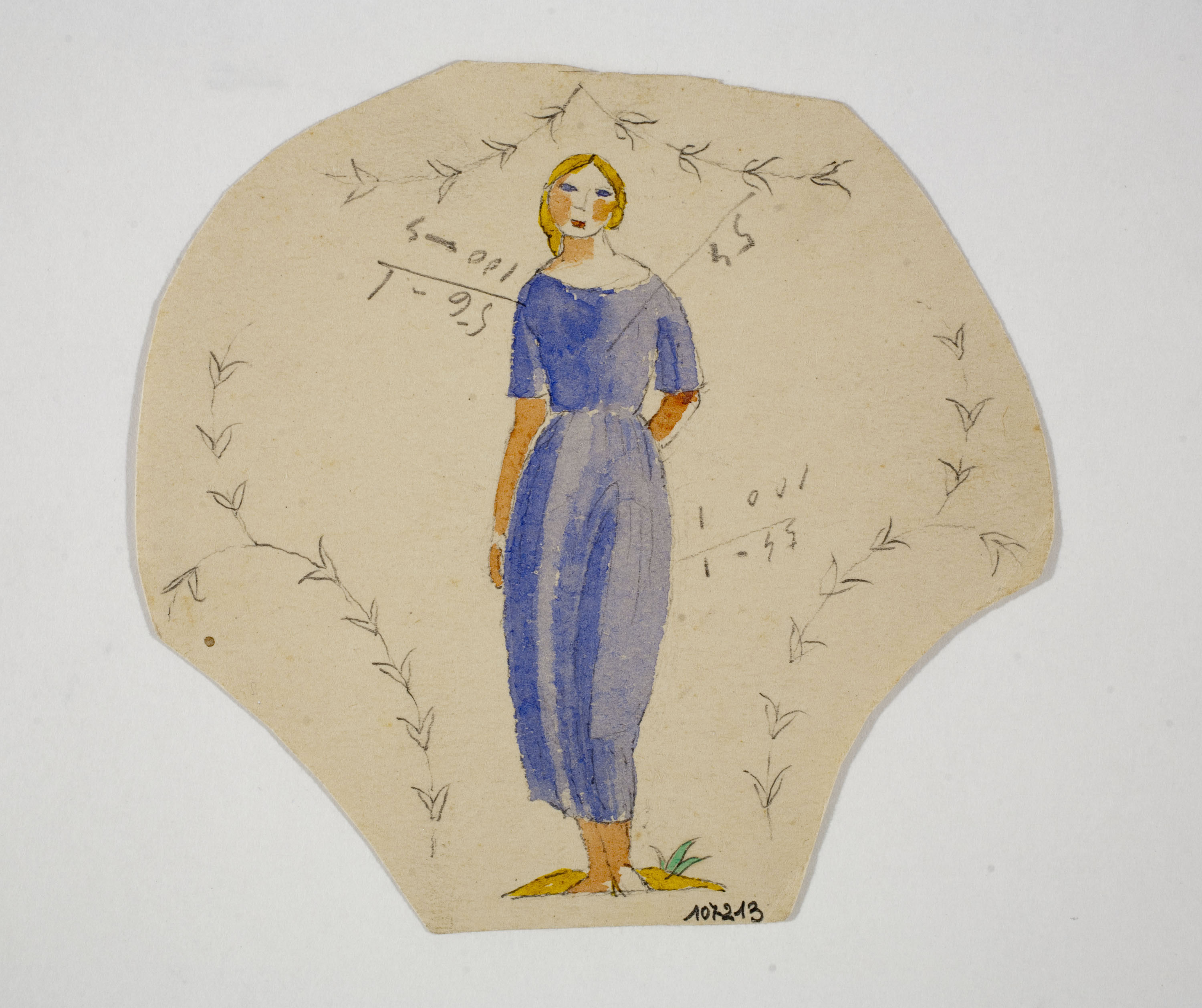 image for: Xavier Nogués - Dona dempeus i motius vegetals. Estudi preparatori per a la decoració de vidre esmaltat - Cap a 1924-1928