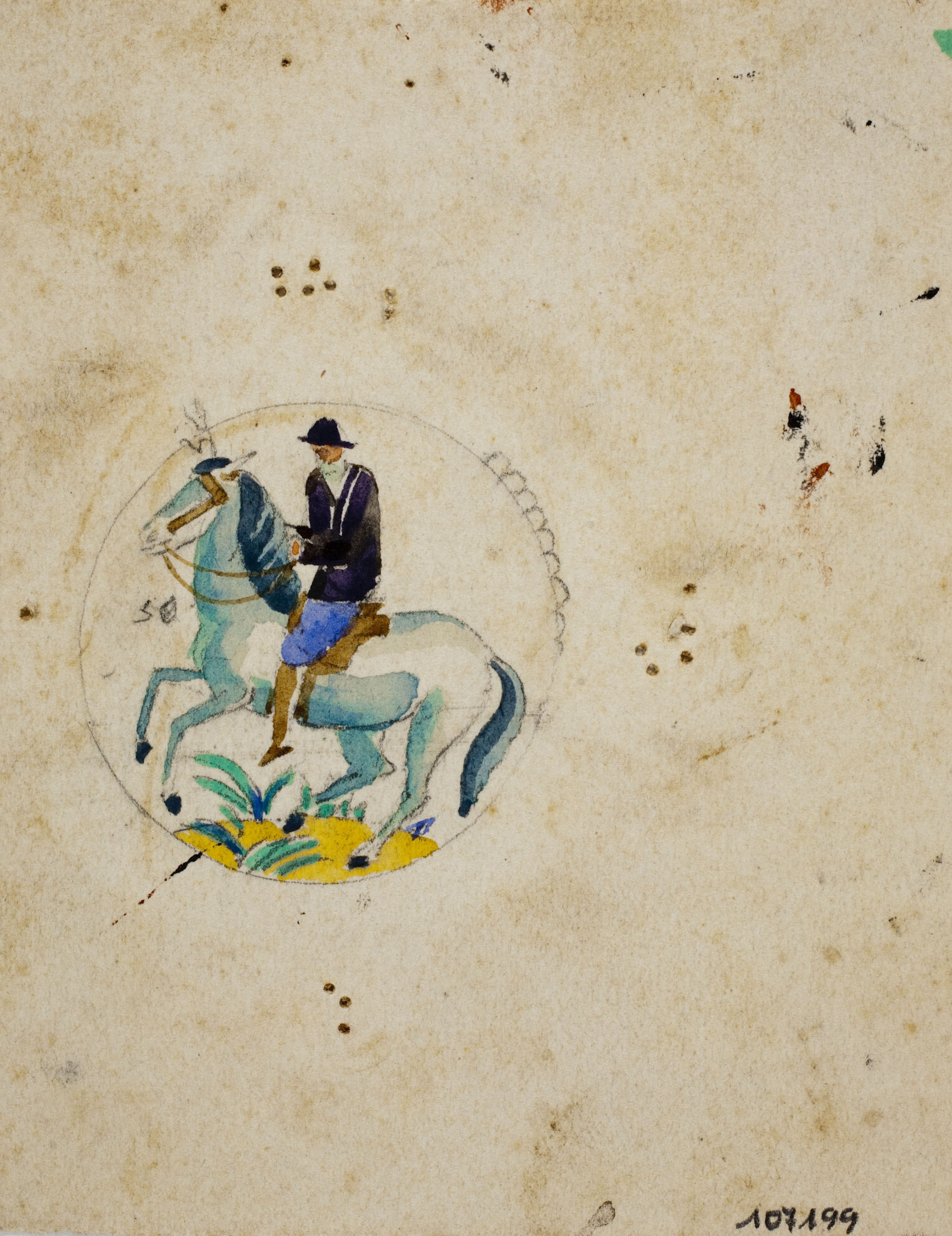 image for: Xavier Nogués - Genet. Estudi preparatori per a la decoració d&#039;un medalló de vidre esmaltat - Cap a 1924-1928