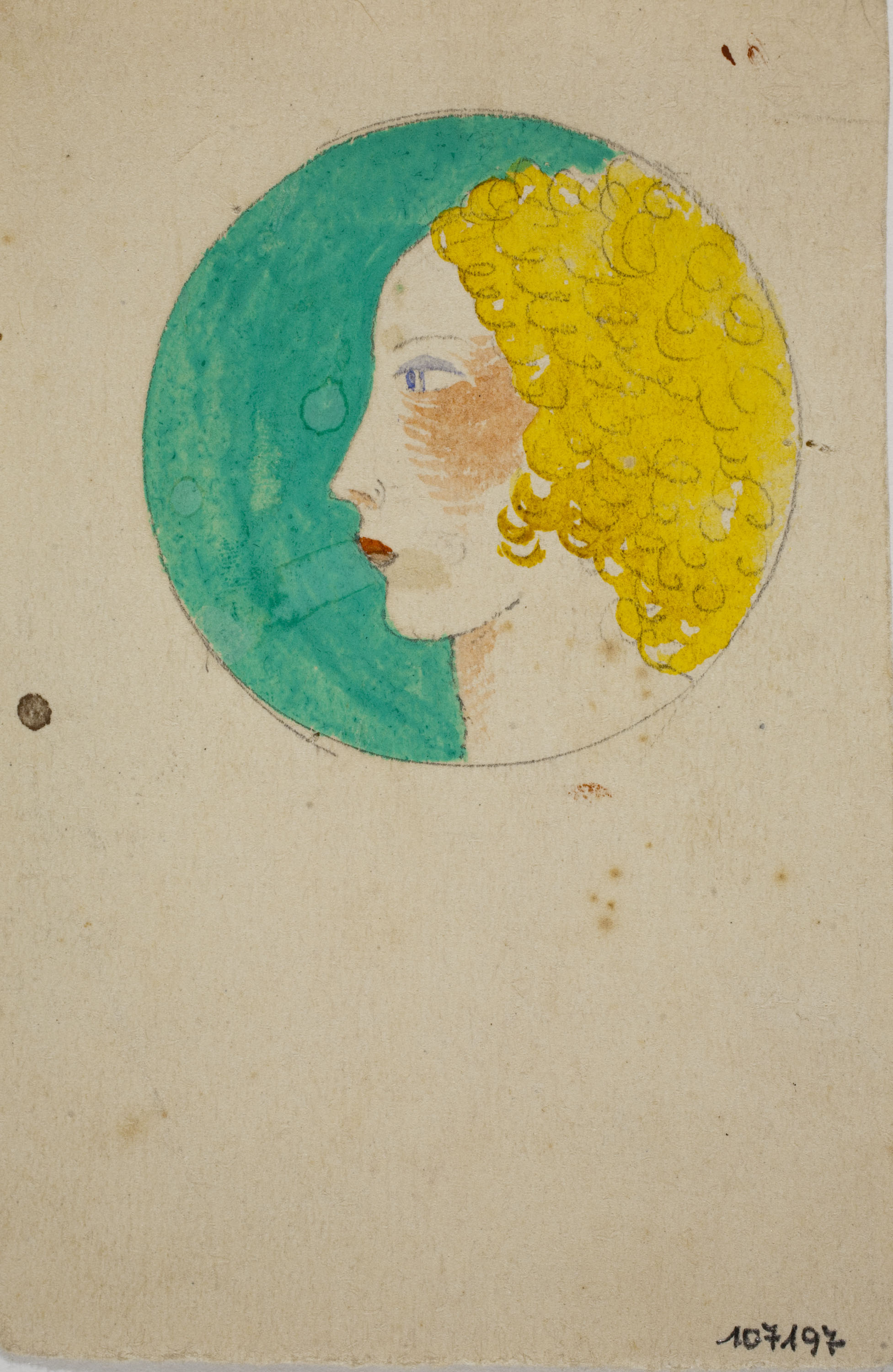 image for: Xavier Nogués - Cap de dona. Estudi preparatori per a la decoració d&#039;un medalló de vidre esmaltat - Cap a 1924-1928