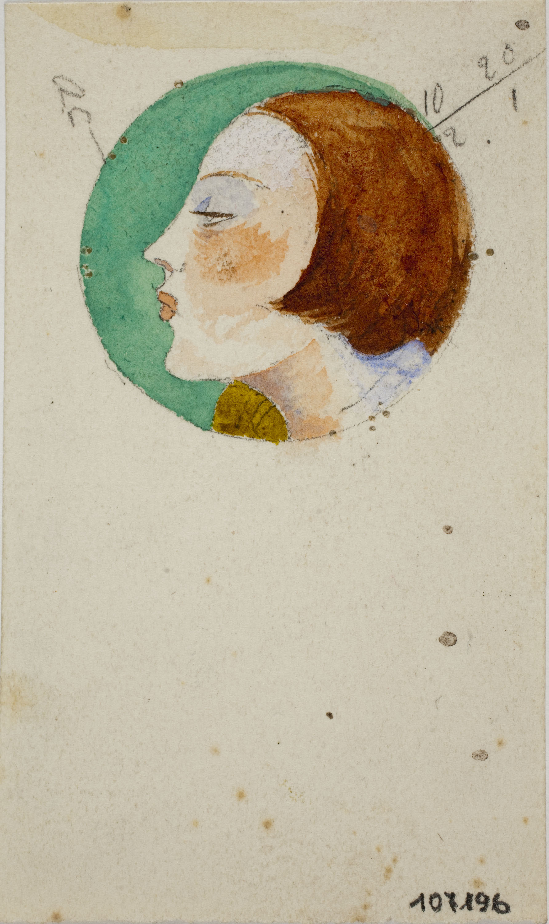 image for: Xavier Nogués - Cap de dona. Estudi preparatori per a la decoració d&#039;un medalló de vidre esmaltat - Cap a 1924-1928