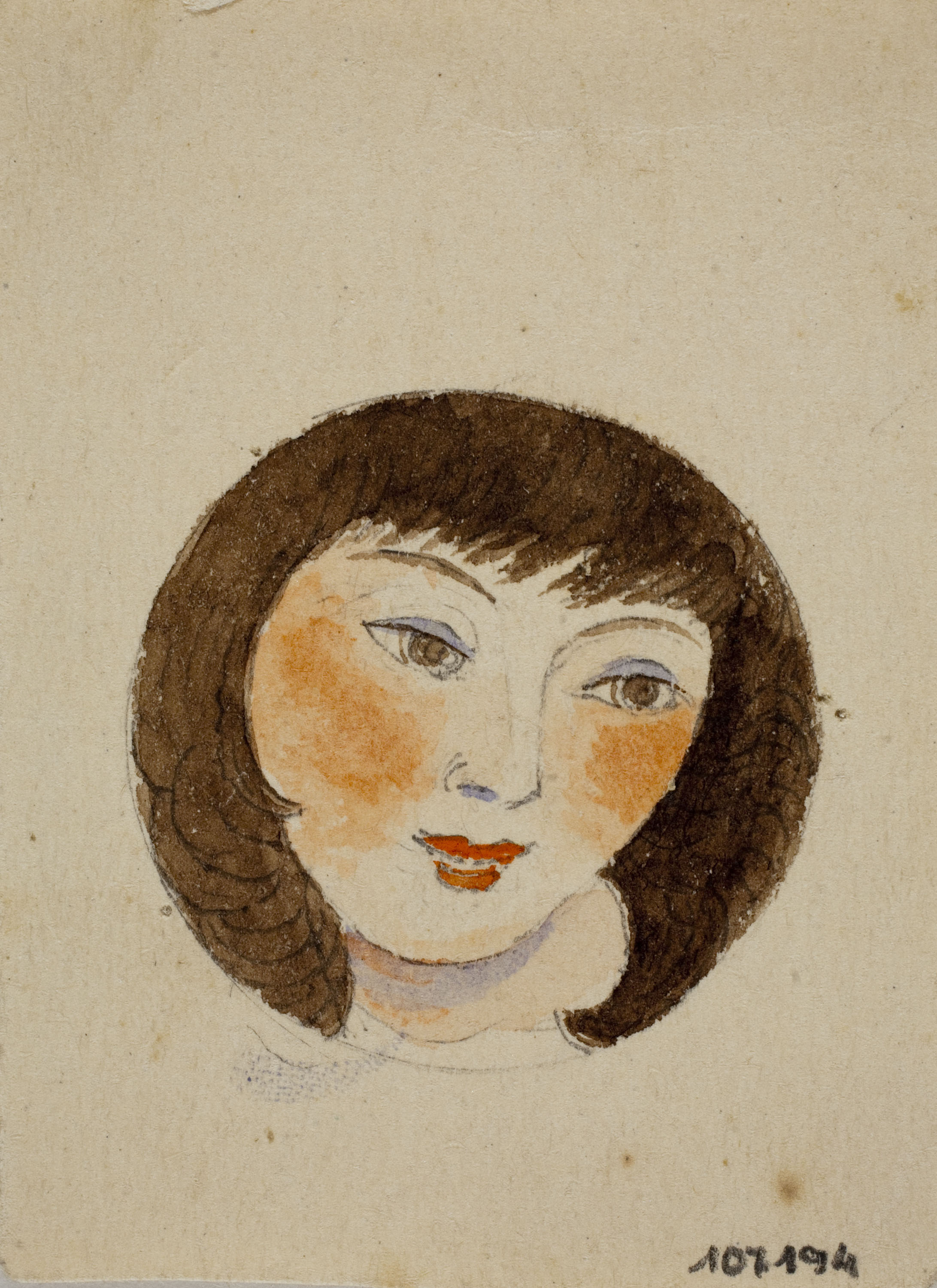 image for: Xavier Nogués - Cap de dona. Estudi preparatori per a la decoració d&#039;un medalló de vidre esmaltat - Cap a 1924-1928