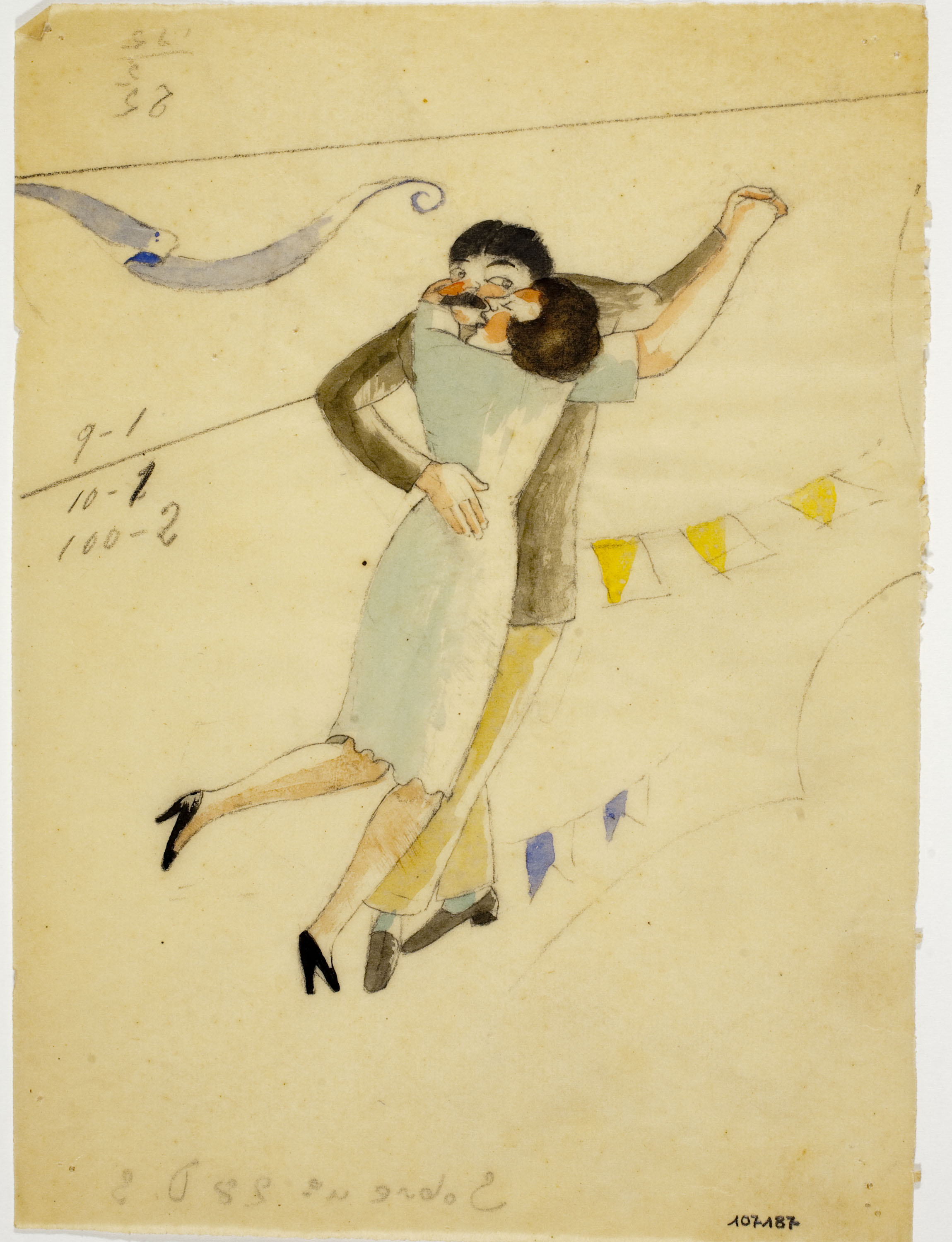 image for: Xavier Nogués - Parella ballant i motius decoratius. Estudi preparatori per a la decoració de vidre esmaltat - Cap a 1924-1928