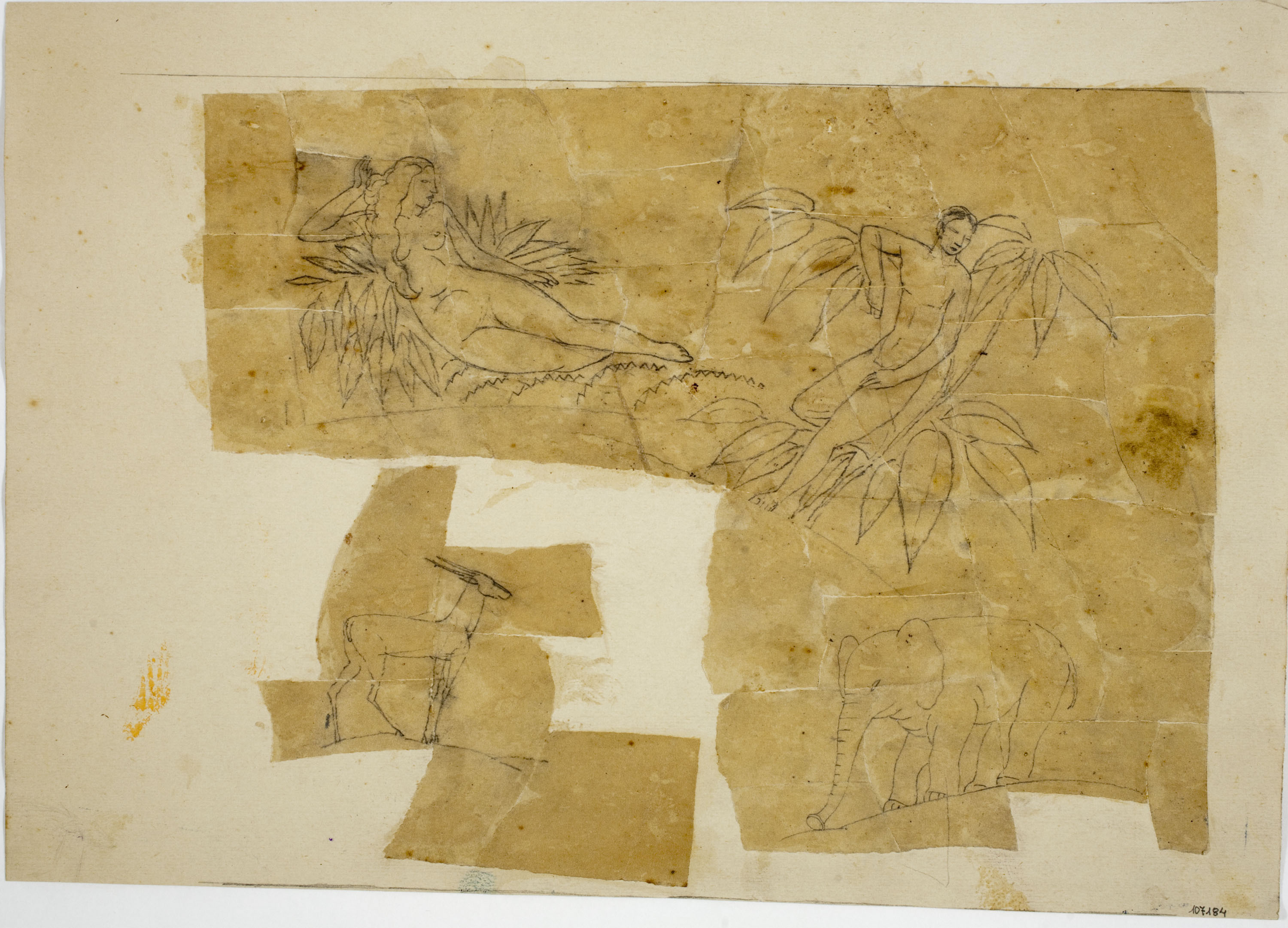 image for: Xavier Nogués - Adam i Eva al paradís. Estudi preparatori per a la decoració de vidre esmaltat - Cap a 1924-1928