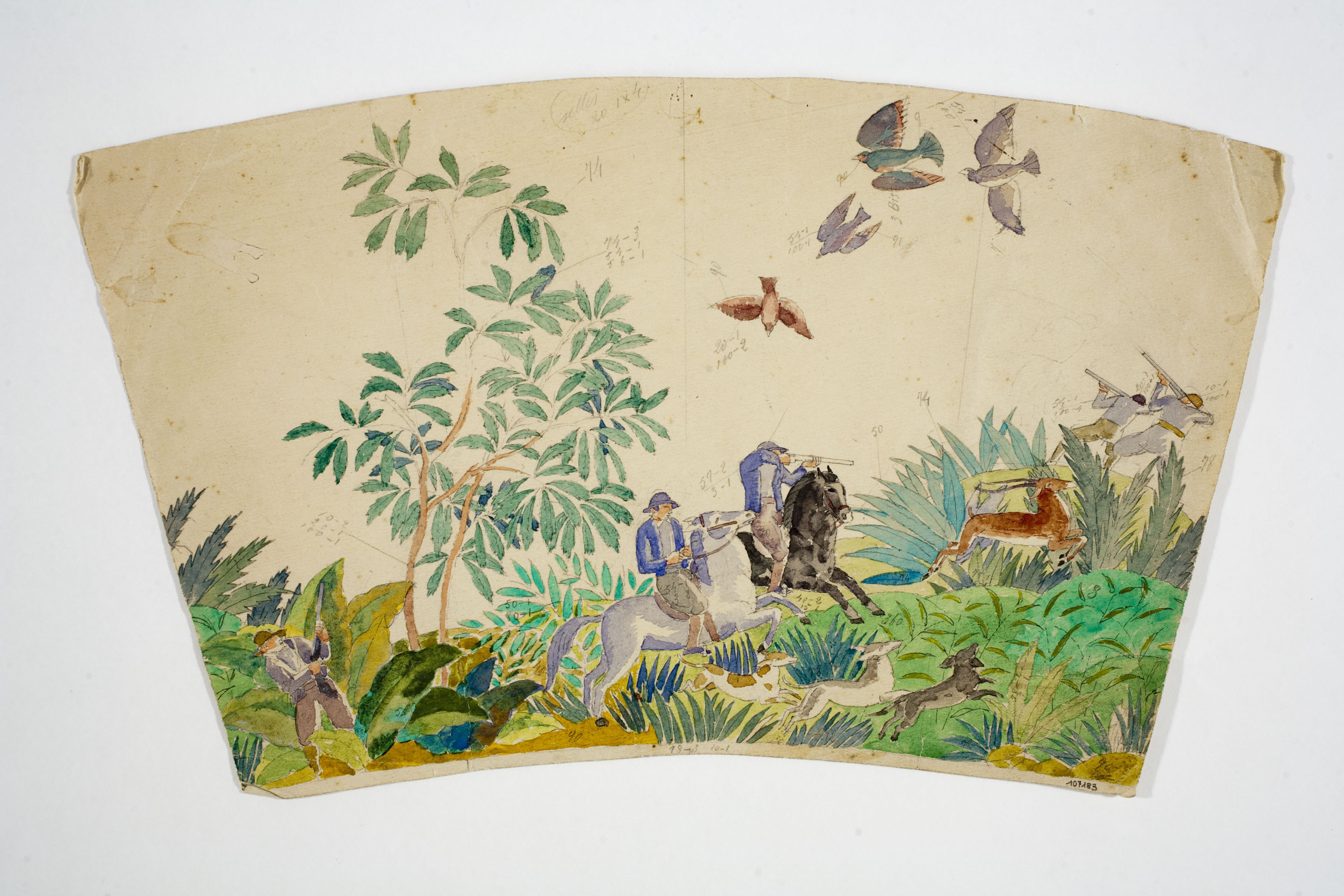 image for: Xavier Nogués - Escena de caça. Estudi preparatori per a la decoració de vidre esmaltat - Cap a 1924-1928