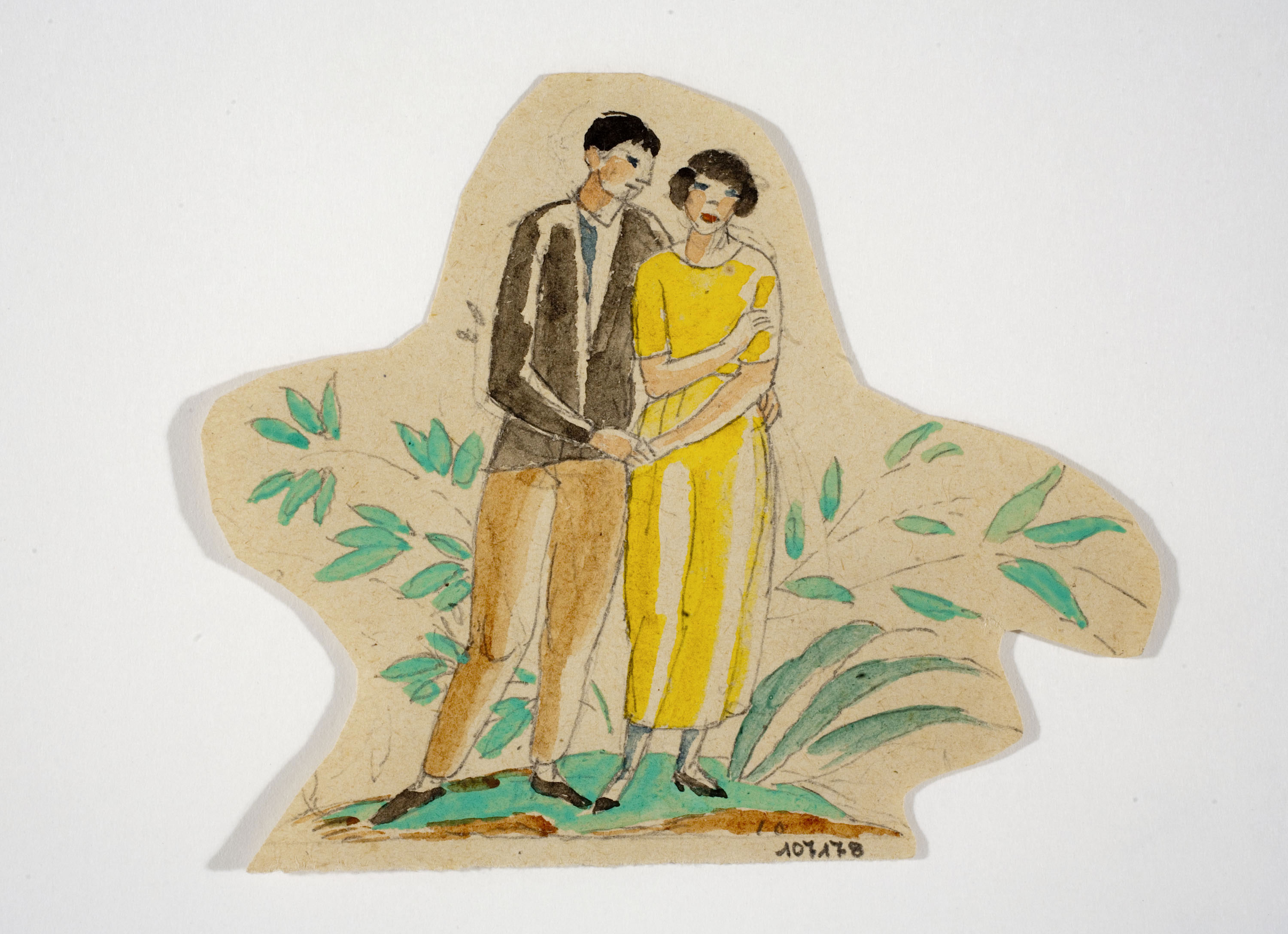 image for: Xavier Nogués - Parella dempeus i motius vegetals. Estudi preparatori per a la decoració de vidre esmaltat - Cap a 1924-1928