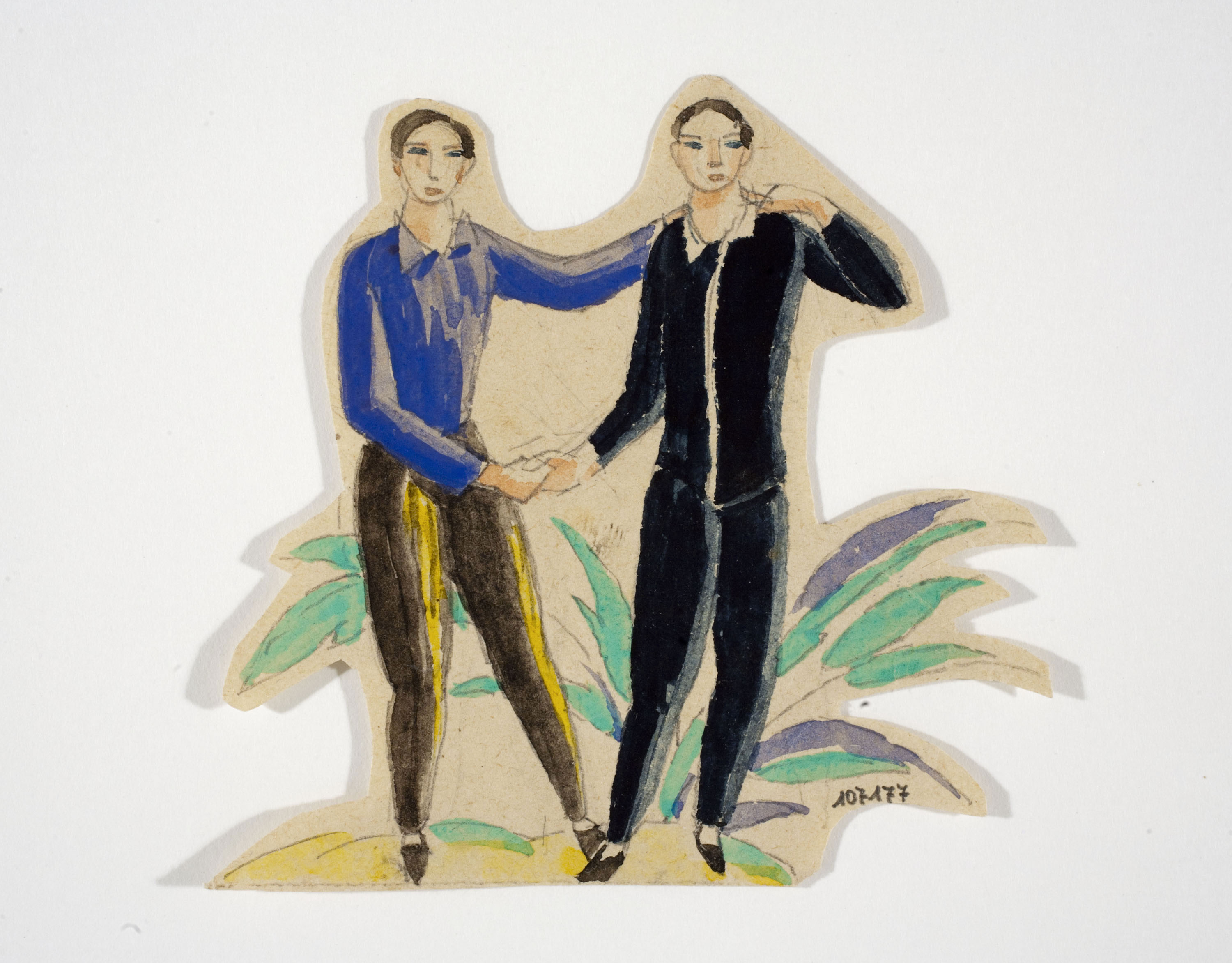 image for: Xavier Nogués - Dos nois dempeus i motius vegetals. Estudi preparatori per a la decoració de vidre esmaltat - Cap a 1924-1928