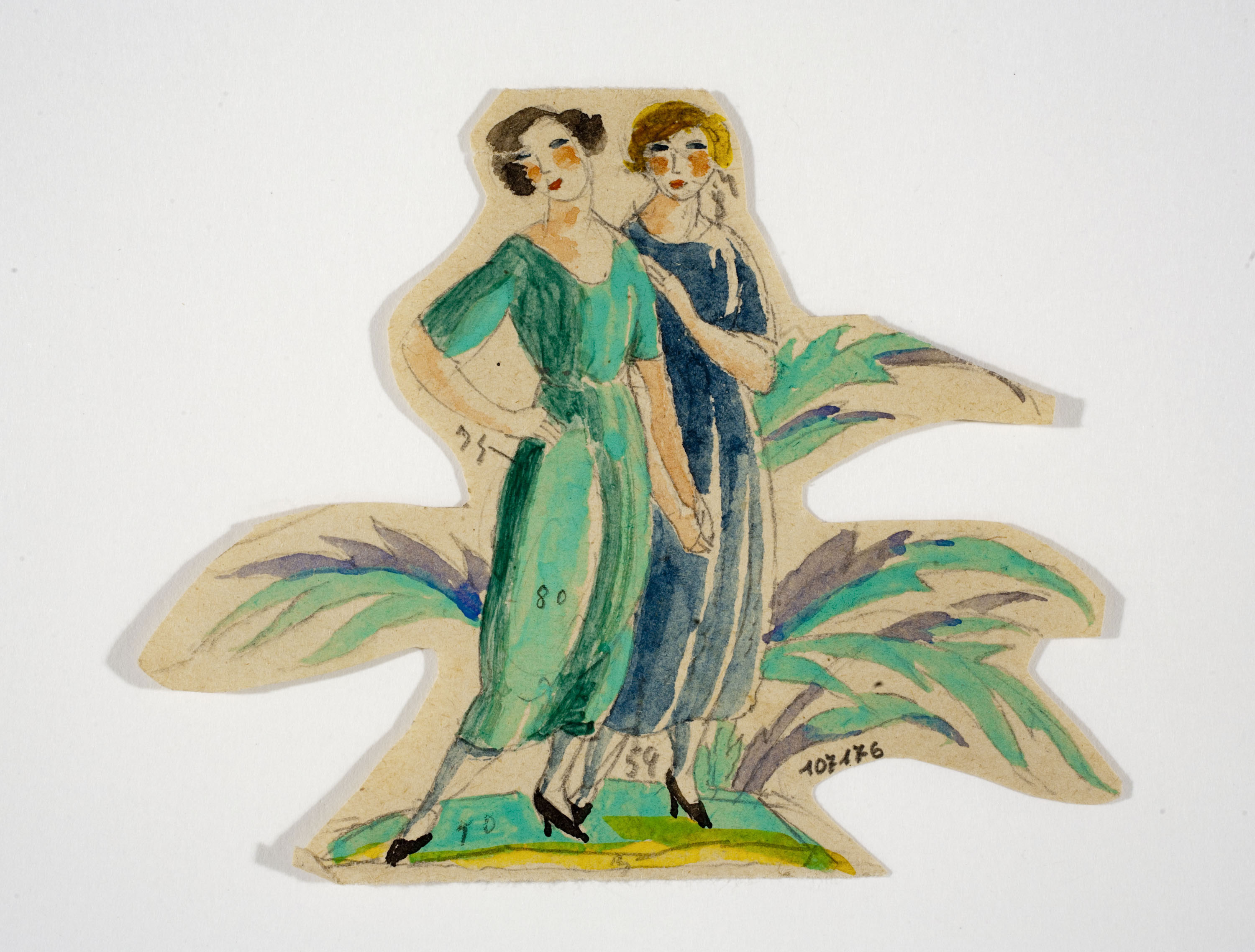 image for: Xavier Nogués - Dues dones dempeus i motius vegetals. Estudi preparatori per a la decoració de vidre esmaltat - Cap a 1924-1928