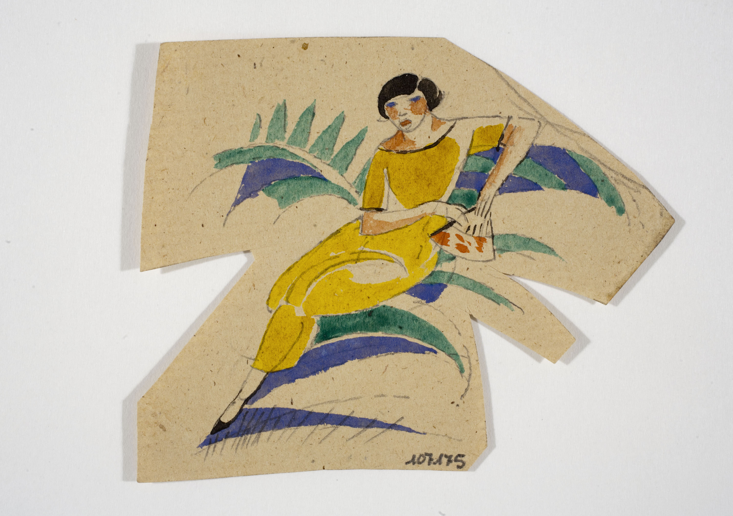 image for: Xavier Nogués - Dona ajaguda i motius vegetals. Estudi preparatori per a la decoració de vidre esmaltat - Cap a 1924-1928