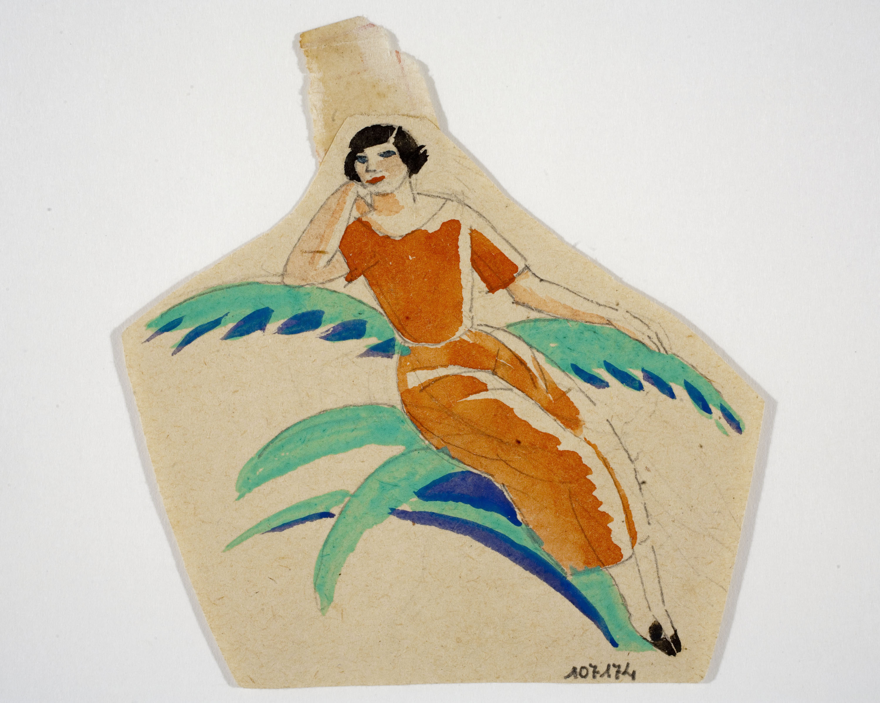 image for: Xavier Nogués - Dona ajaguda i motius vegetals. Estudi preparatori per a la decoració de vidre esmaltat - Cap a 1924-1928