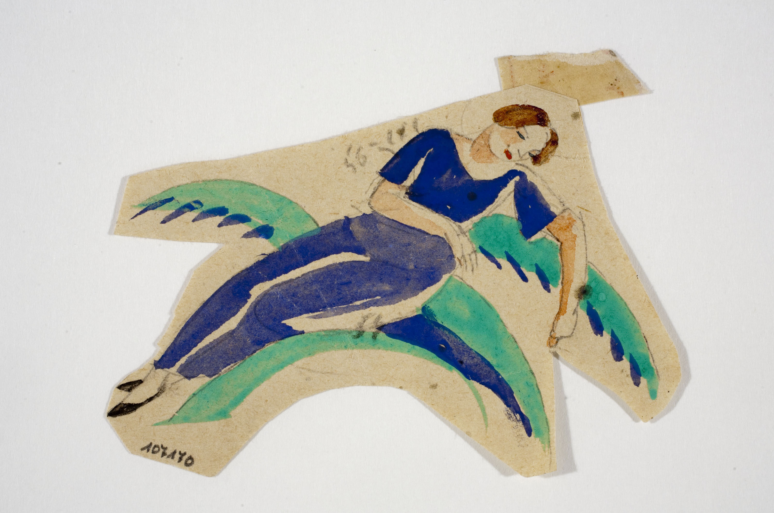 image for: Xavier Nogués - Dona ajaguda i motius vegetals. Estudi preparatori per a la decoració de vidre esmaltat - Cap a 1924-1928