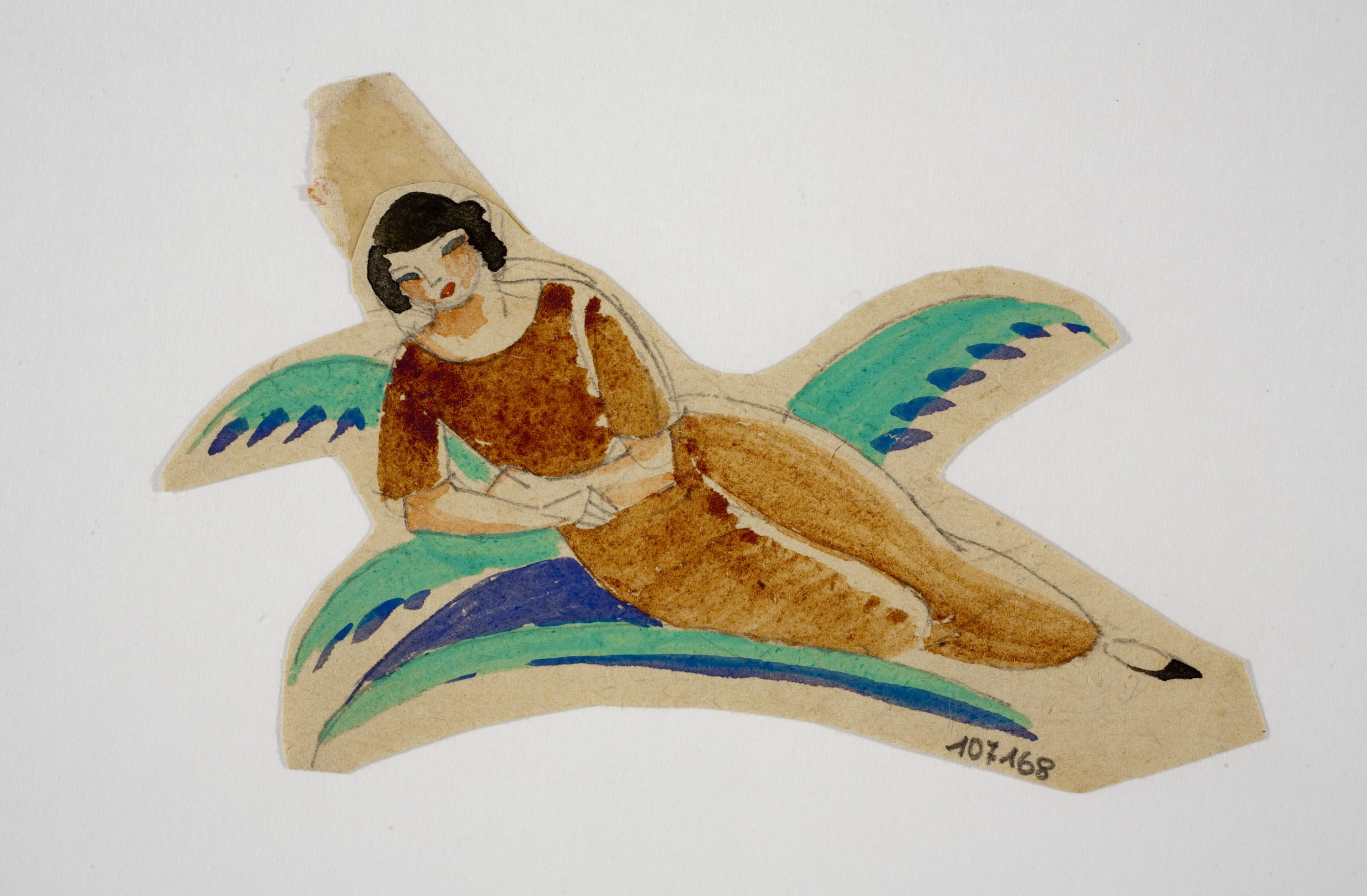 image for: Xavier Nogués - Dona ajaguda i motius vegetals. Estudi preparatori per a la decoració de vidre esmaltat - Cap a 1924-1928
