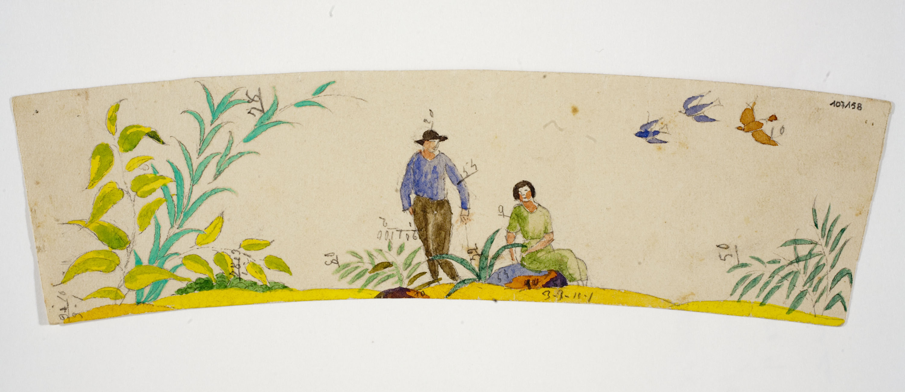 image for: Xavier Nogués - Parella al camp. Estudi preparatori per a la decoració de pots de vidre esmaltats - Cap a 1924-1928