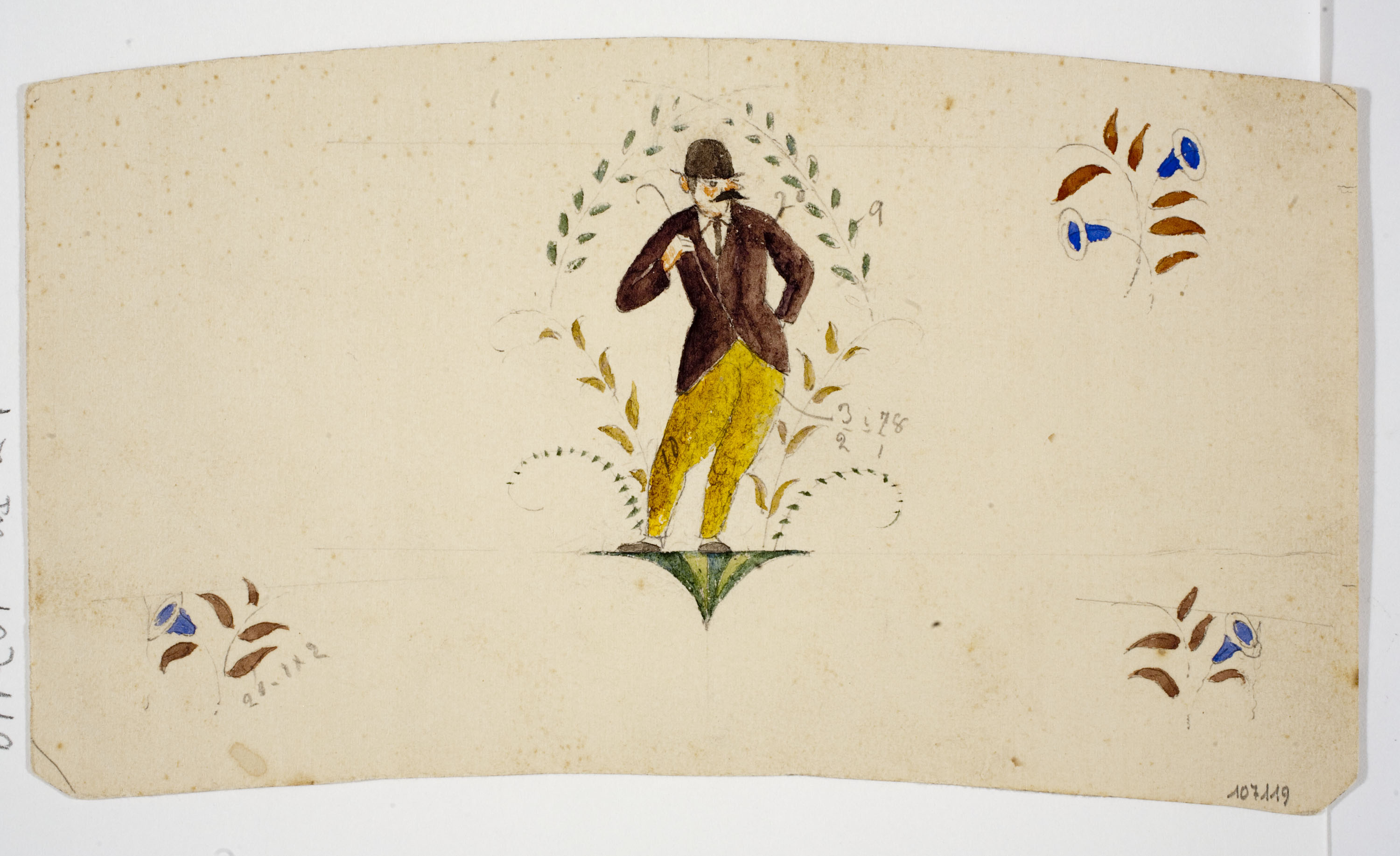 image for: Xavier Nogués - Home amb bastó entre motius florals. Estudi preparatori per a la decoració de vidre esmaltat - Cap a 1924-1928