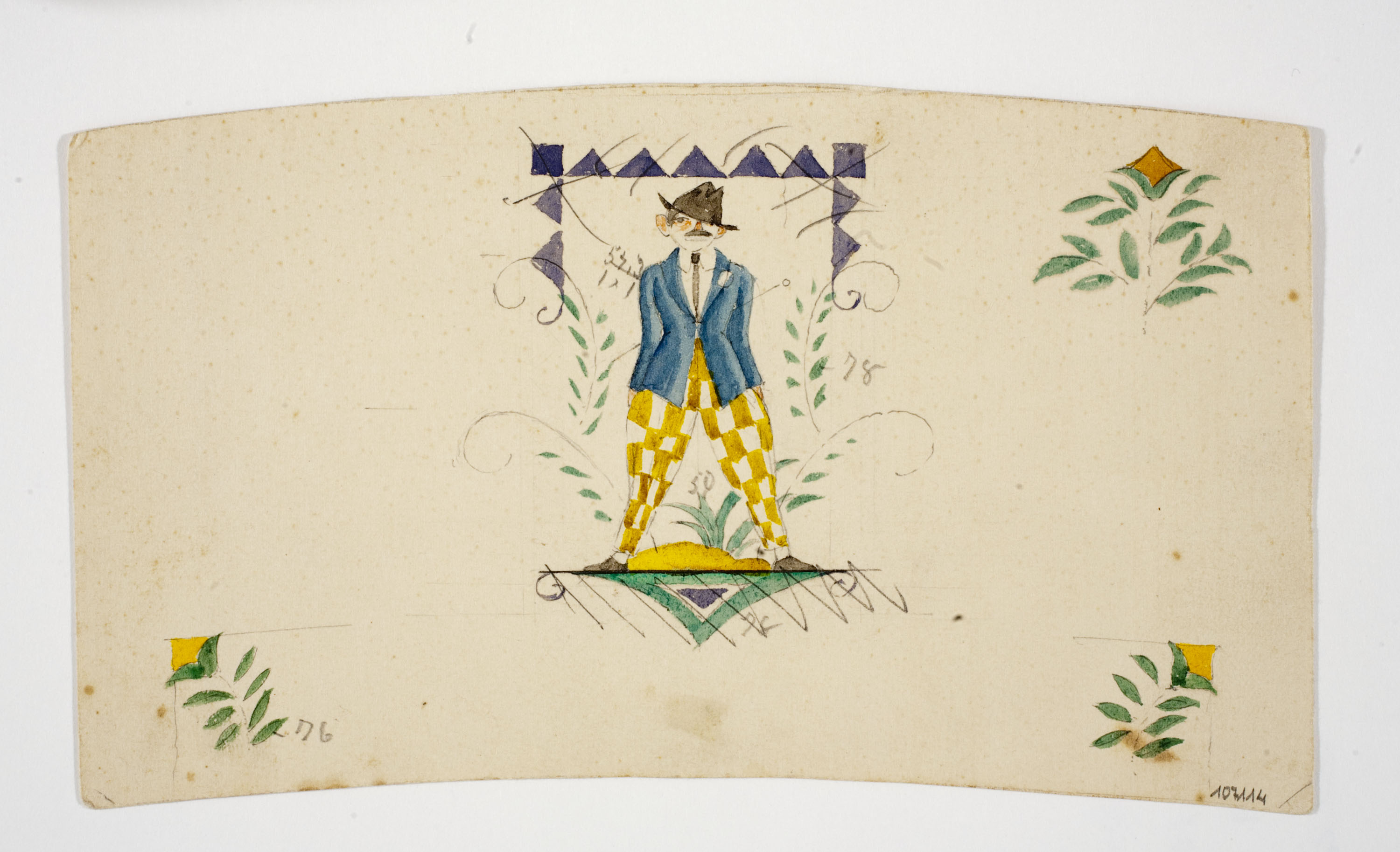 image for: Xavier Nogués - Home dempeus i motius decoratius. Estudi preparatori per a la decoració de vidre esmaltat - Cap a 1924-1928