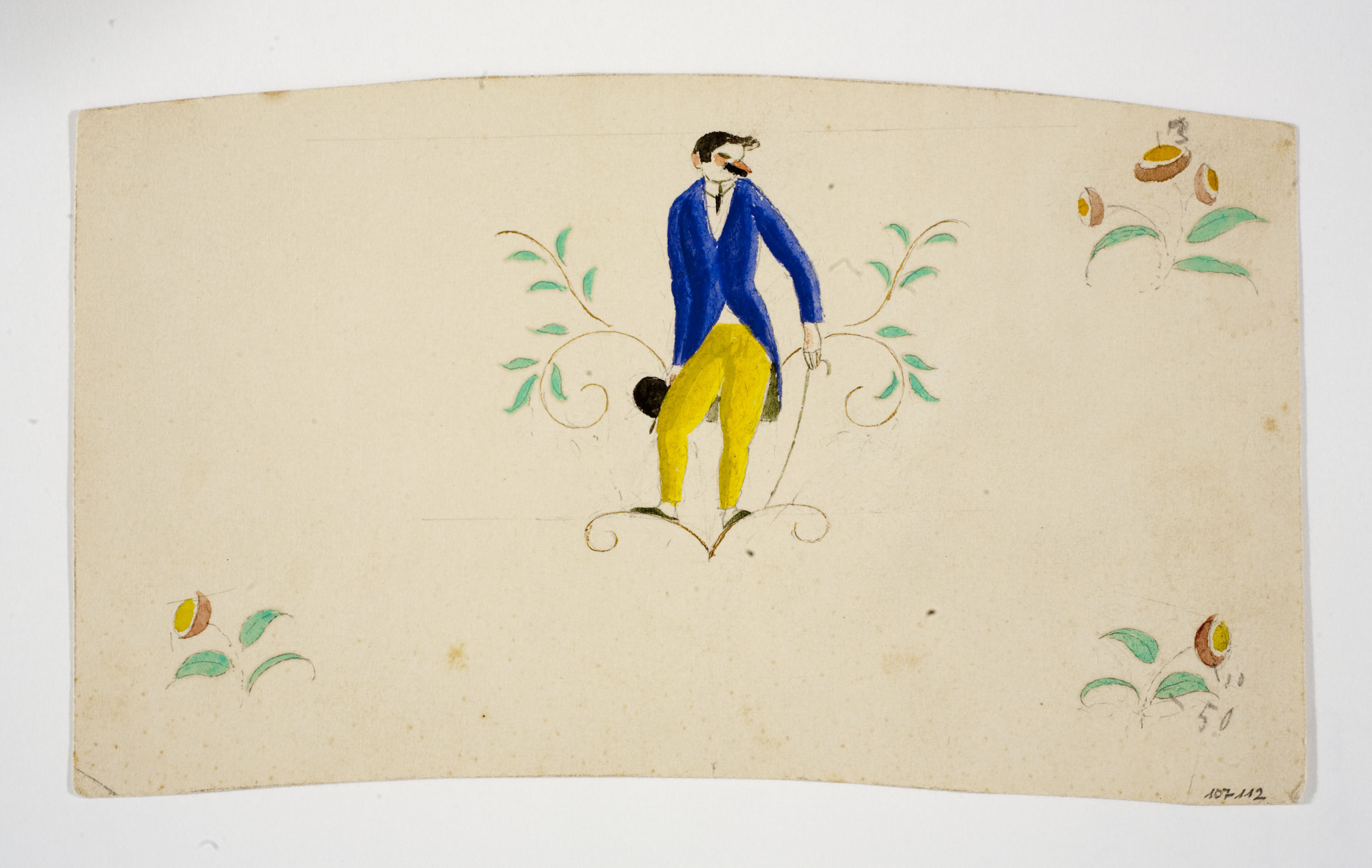 image for: Xavier Nogués - Home amb bastó i motius florals. Estudi preparatori per a la decoració de vidre esmaltat - Cap a 1924-1928