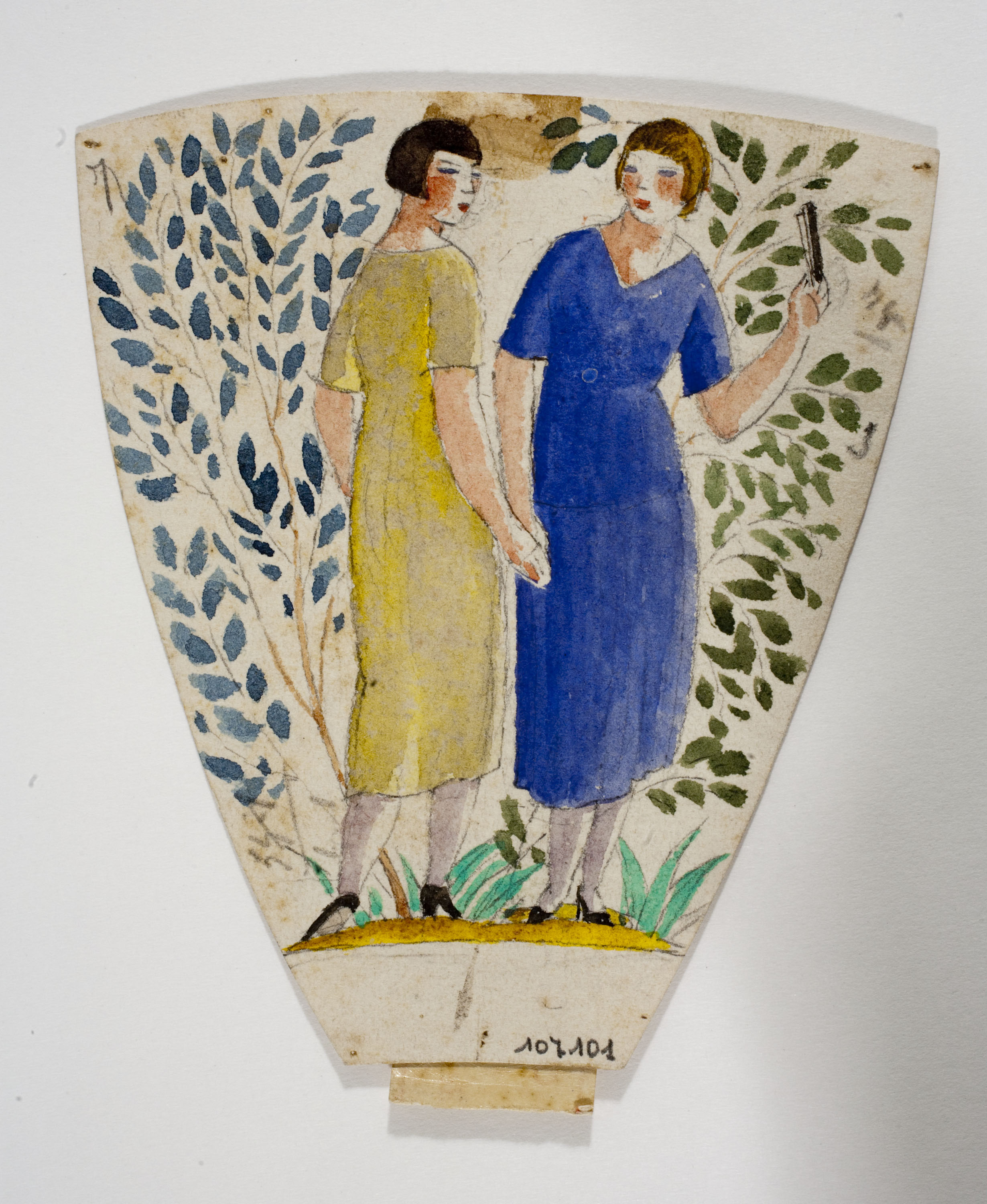image for: Xavier Nogués - Dues dones dempeus i decoració vegetal. Estudi preparatori per a la decoració de vidre esmaltat - Cap a 1924-1928