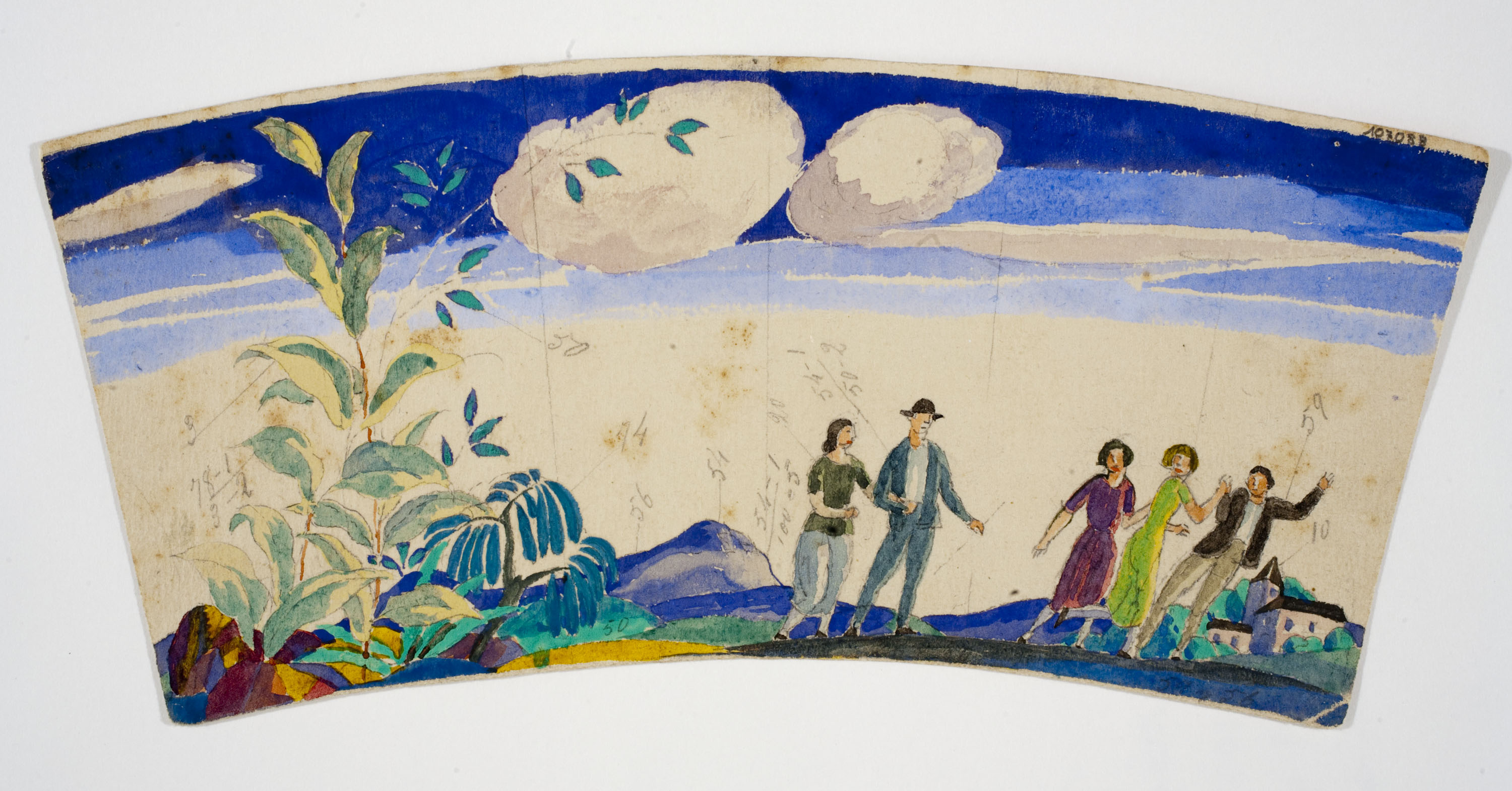 image for: Xavier Nogués - Dones i homes al camp. Estudi preparatori per a la decoració de vidre esmaltat - Cap a 1924-1928
