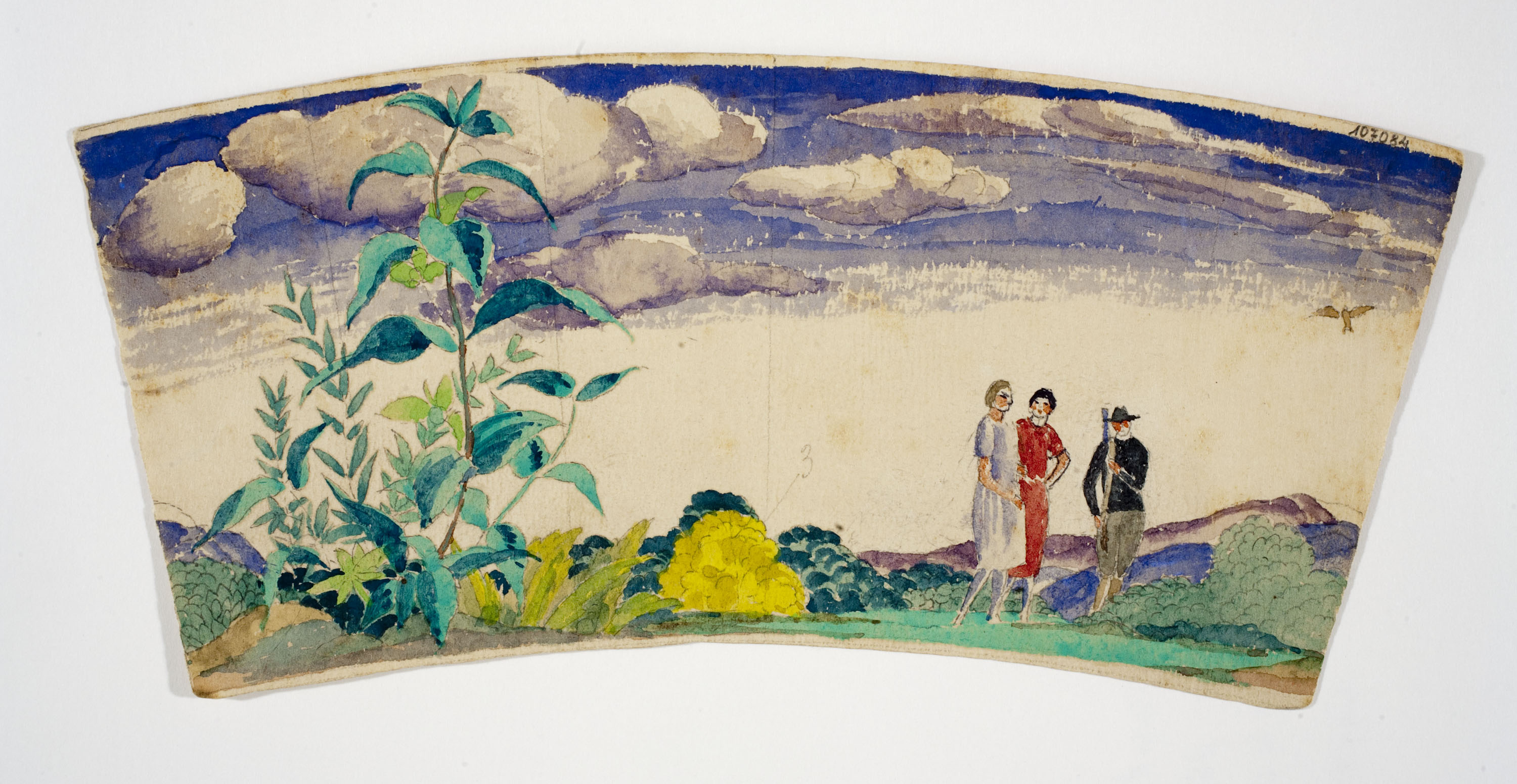 image for: Xavier Nogués - Dues dones i un home al camp. Estudi preparatori per a la decoració de vidre esmaltat - Cap a 1924-1928
