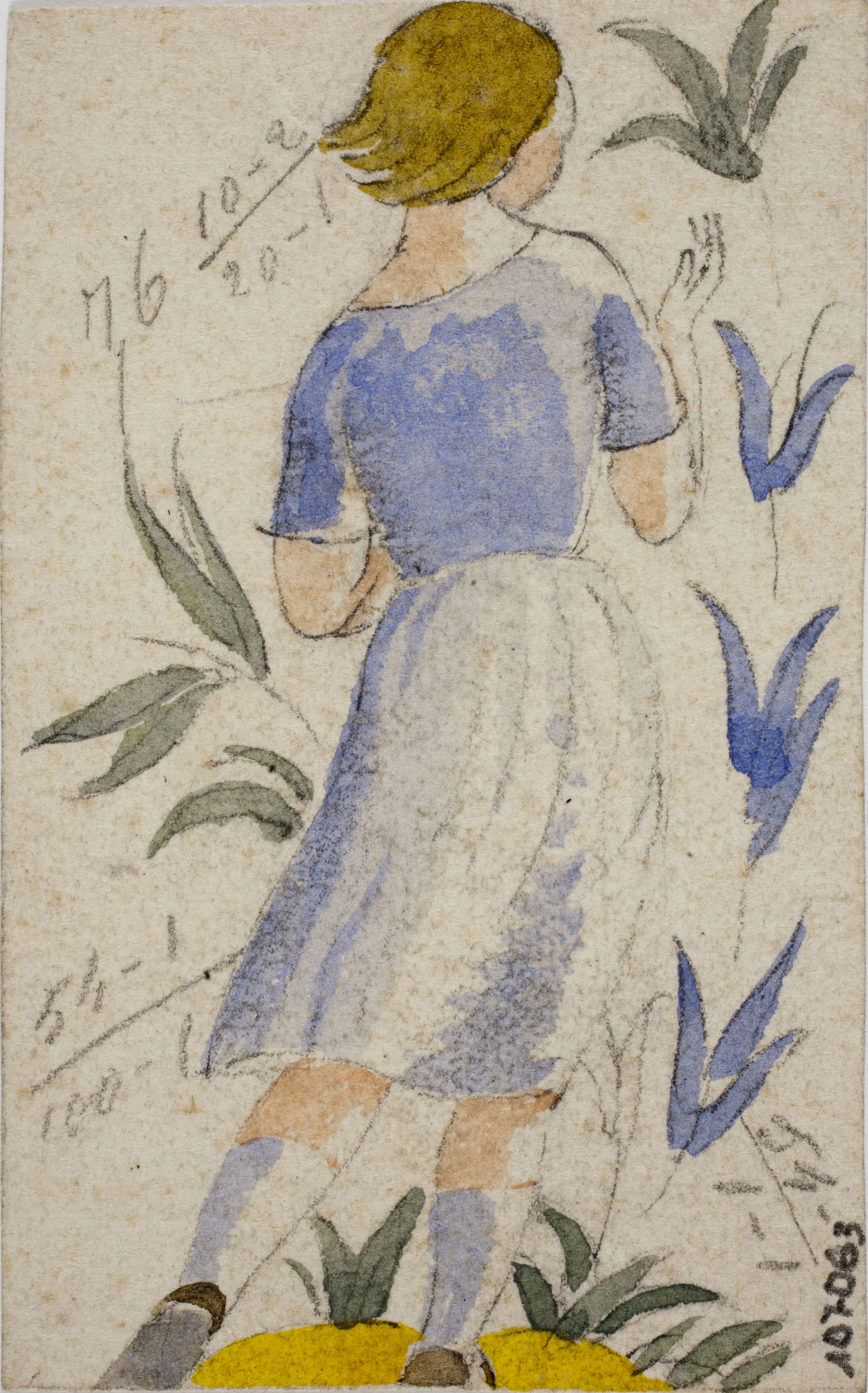 image for: Xavier Nogués - Dona ballant i motius vegetals. Estudi preparatori per a la decoració de vidre esmaltat - Cap a 1924-1928