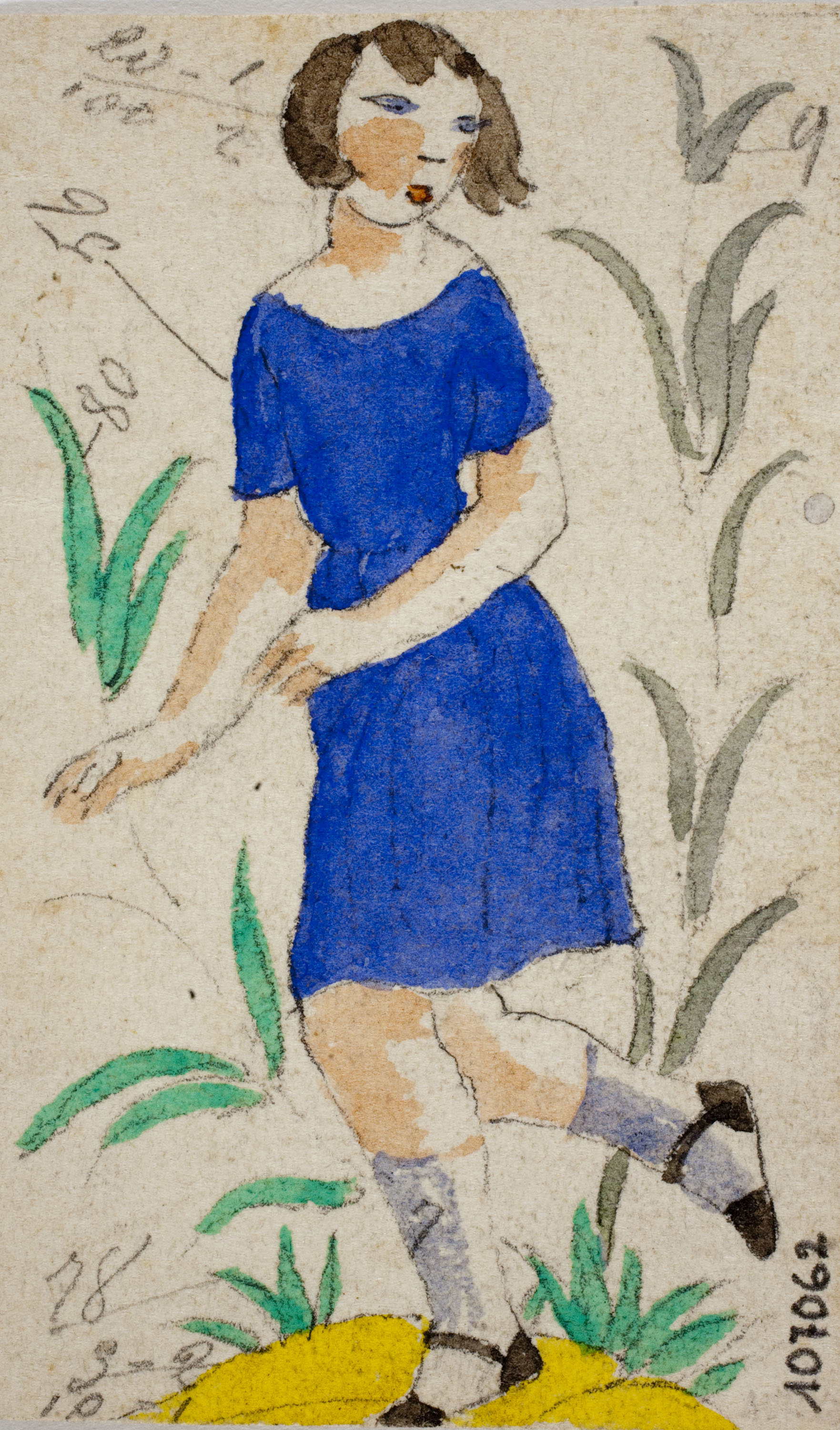 image for: Xavier Nogués - Dona ballant i motius vegetals. Estudi preparatori per a la decoració de vidre esmaltat - Cap a 1924-1928