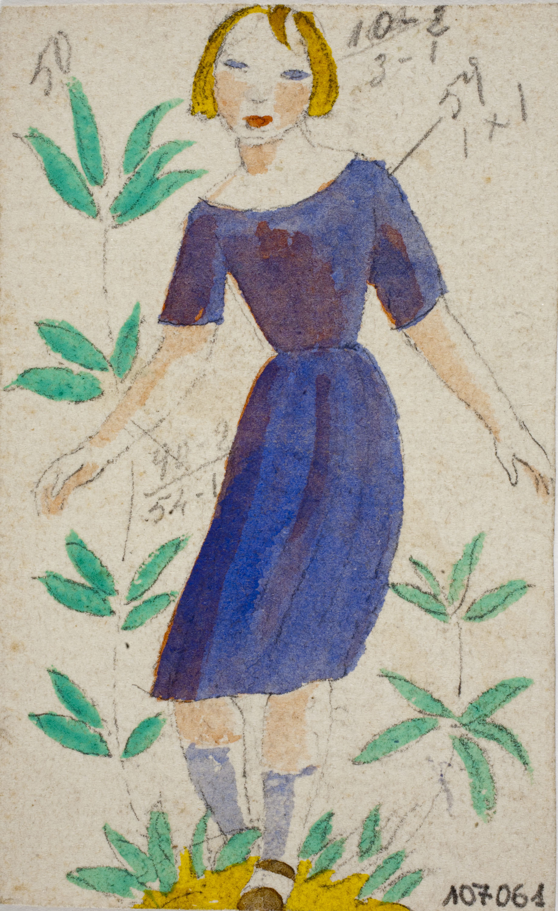image for: Xavier Nogués - Dona ballant i motius vegetals. Estudi preparatori per a la decoració de vidre esmaltat - Cap a 1924-1928