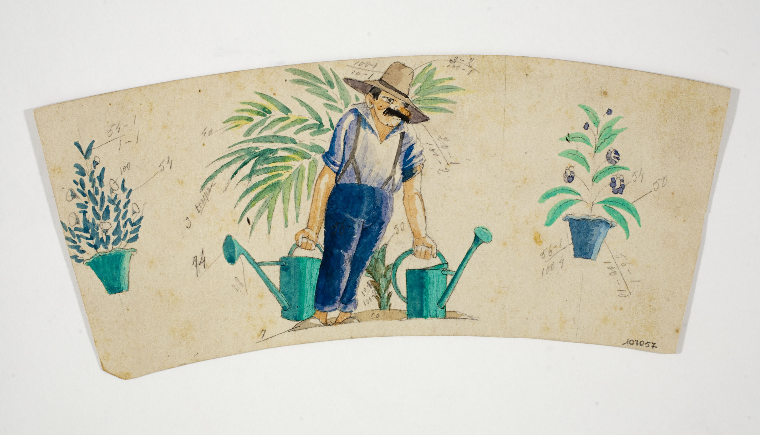 image for: Xavier Nogués - Home amb regadores i motius vegetals. Estudi preparatori per a la decoració de vidre esmaltat - Cap a 1924-1928