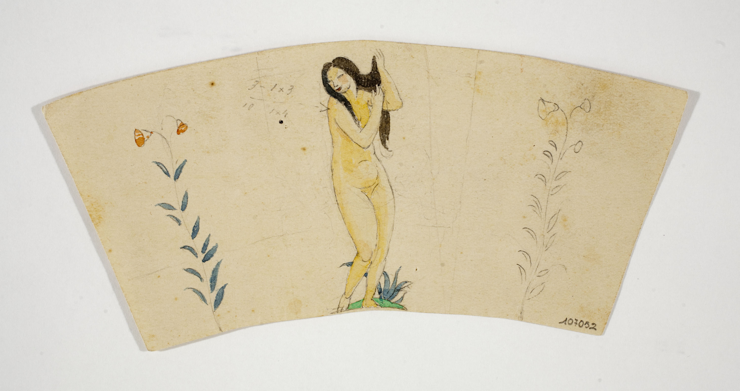 image for: Xavier Nogués - Nu femení i motius florals. Estudi preparatori per a la decoració de vidre esmaltat - Cap a 1924-1928