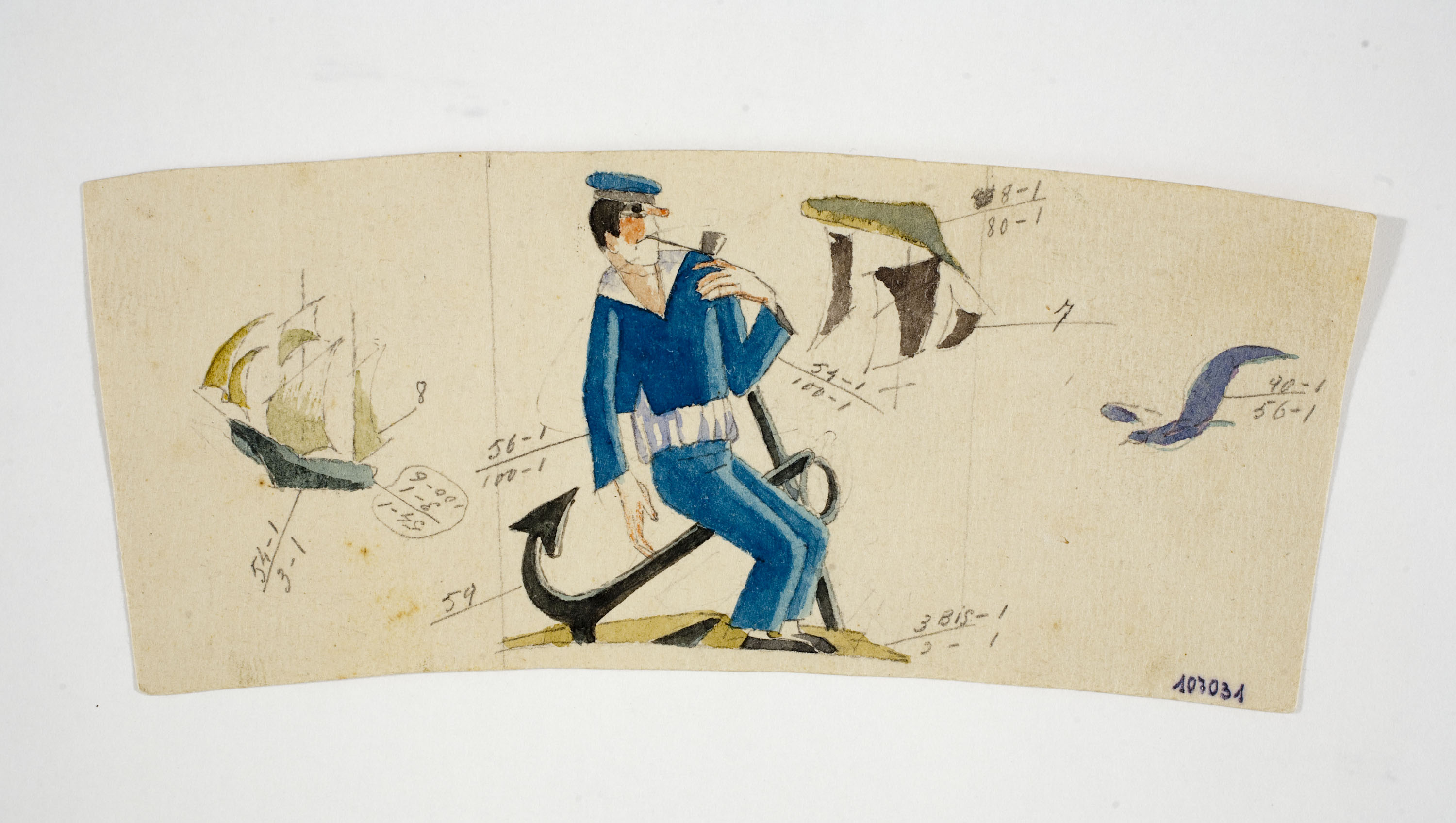 image for: Xavier Nogués - Mariner i motius nàutics. Estudi preparatori per a la decoració d&#039;un got de vidre esmaltat - Cap a 1924-1928