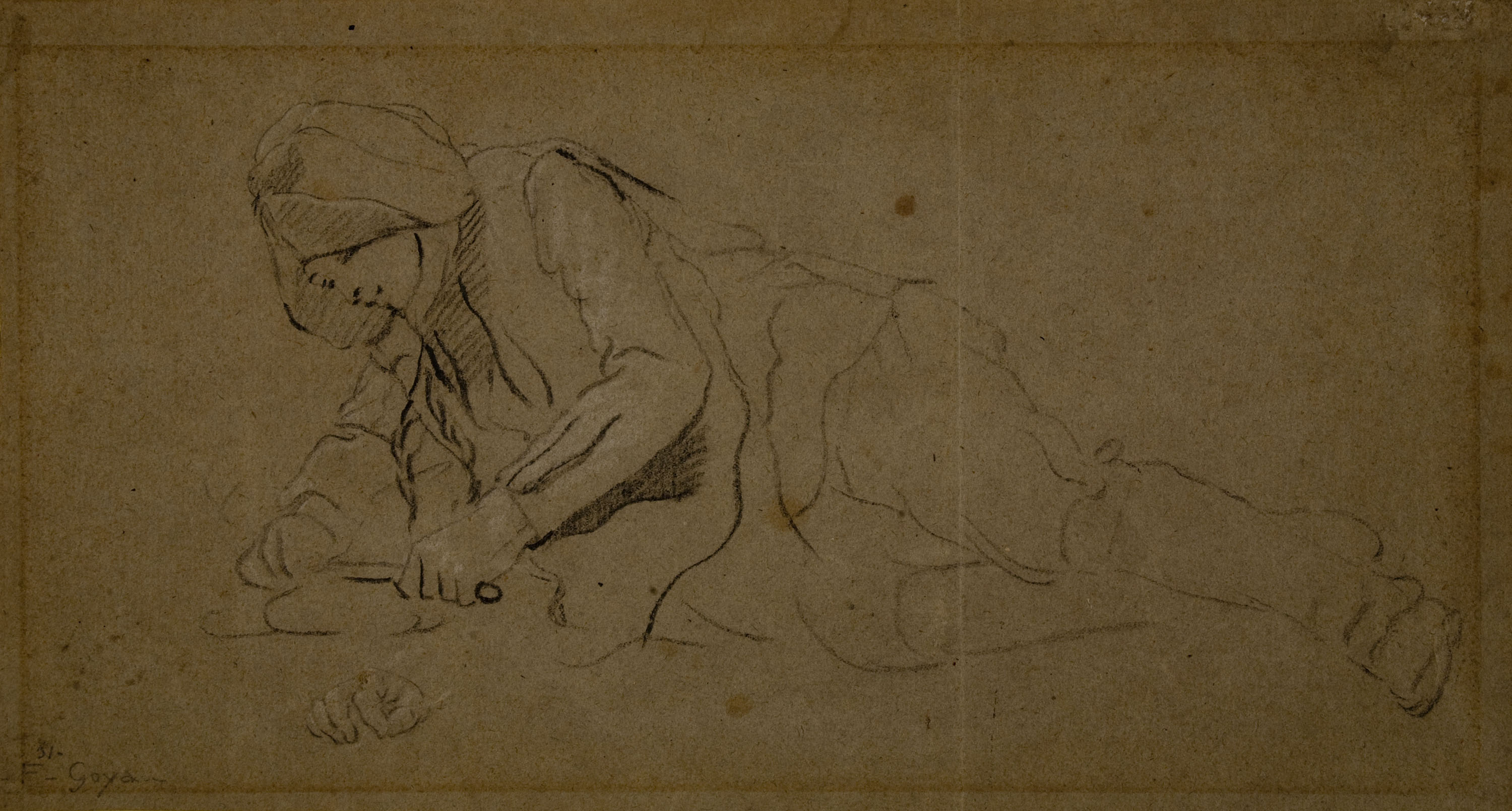 image for: Eugenio Lucas Velázquez - Home ajagut a terra sobre el seu costat dret - Cap a 1850-1870